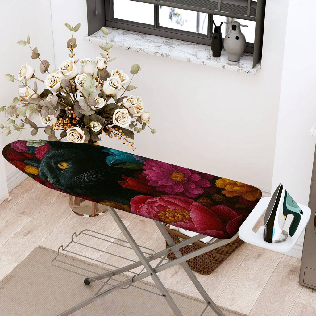 1-Piece Black Cat Floral Art  Ironing Board Cover, Universal Size, Without Board