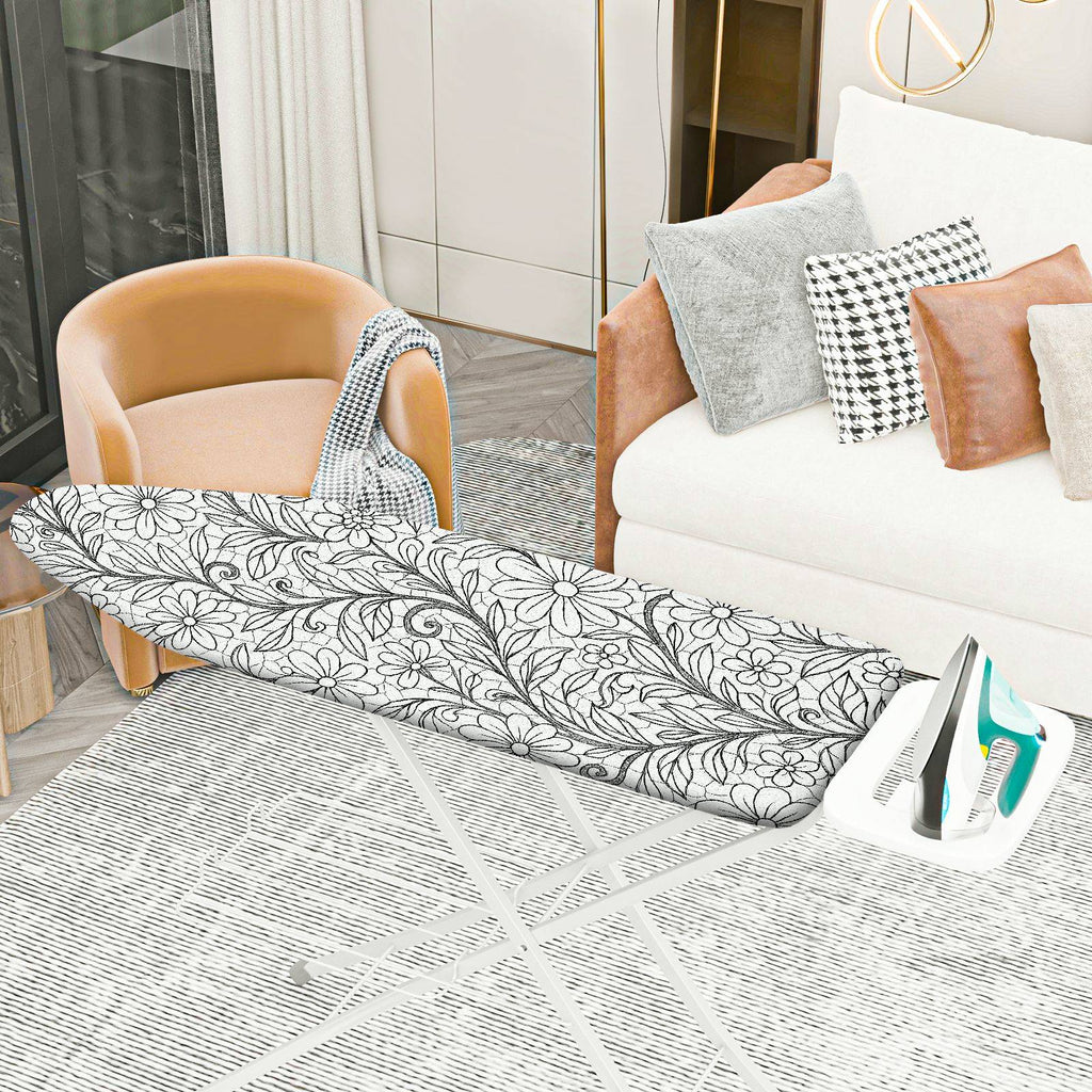 1-Piece Floral Pattern Leaf Design Black and White  Ironing Board Cover, Universal Size, Without Board