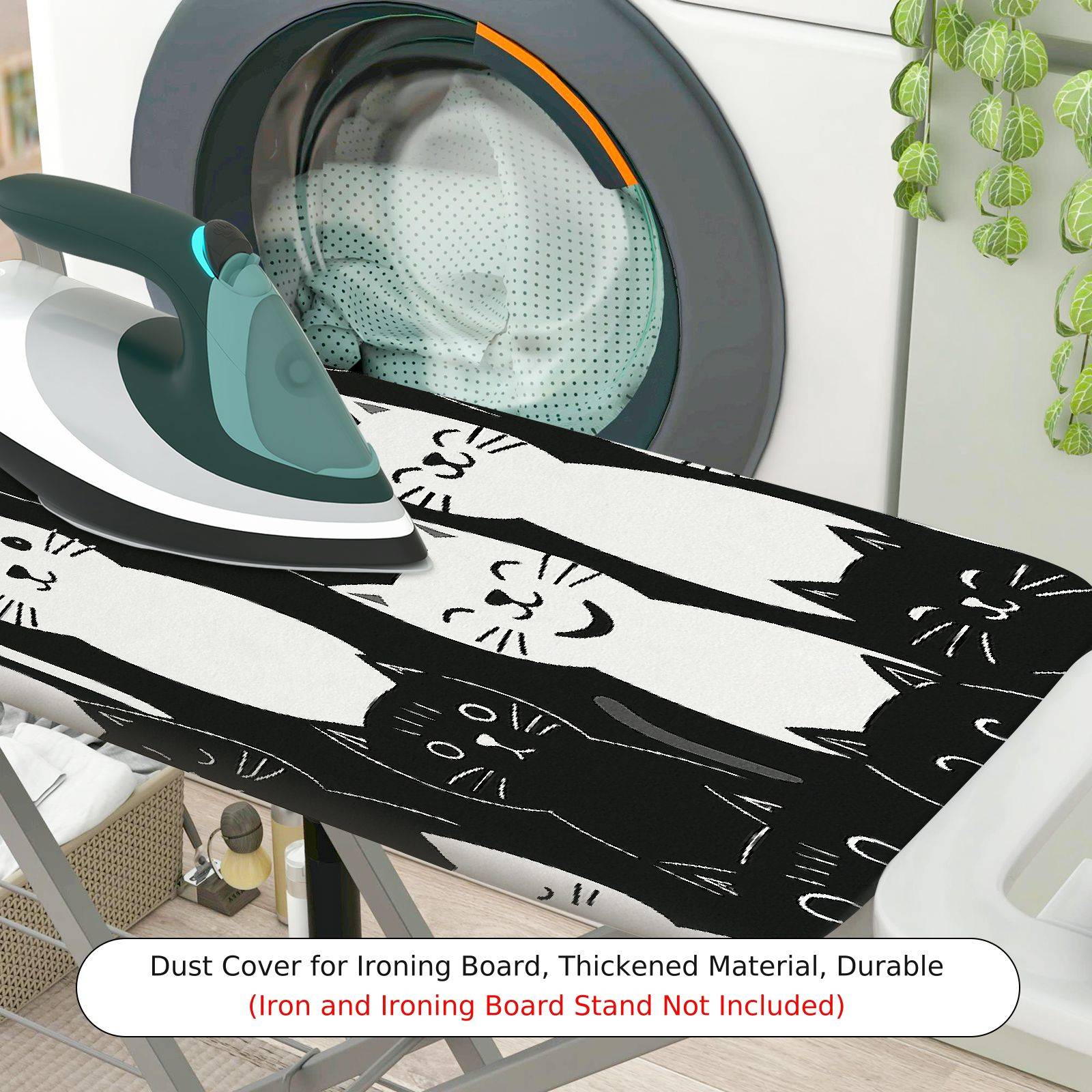 1-Piece Cat Pattern Black White  Ironing Board Cover, Universal Size, Without Board