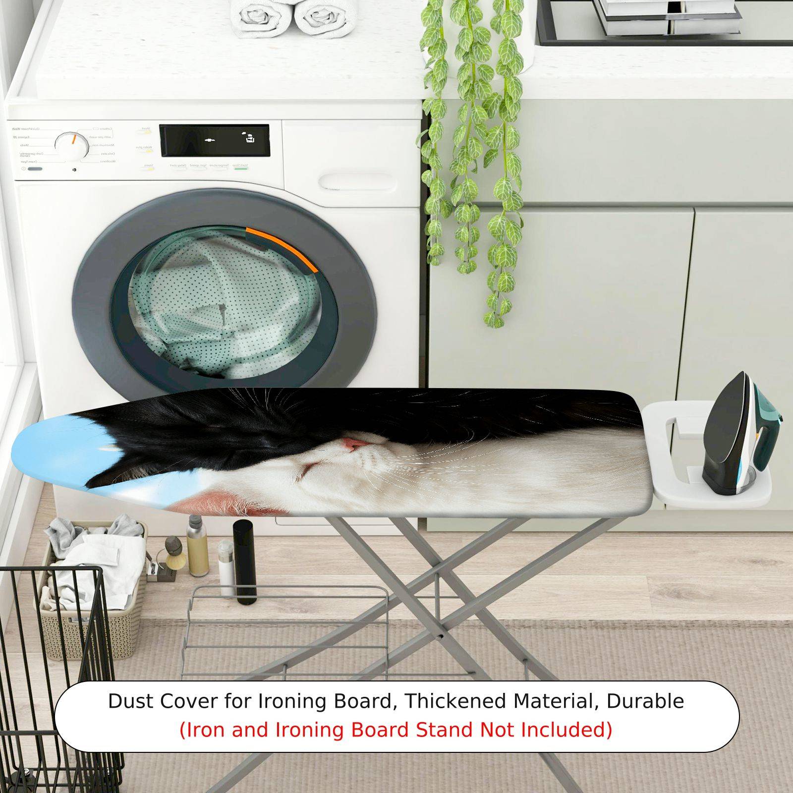 1-Piece Cat Black White Sleeping  Ironing Board Cover, Universal Size, Without Board