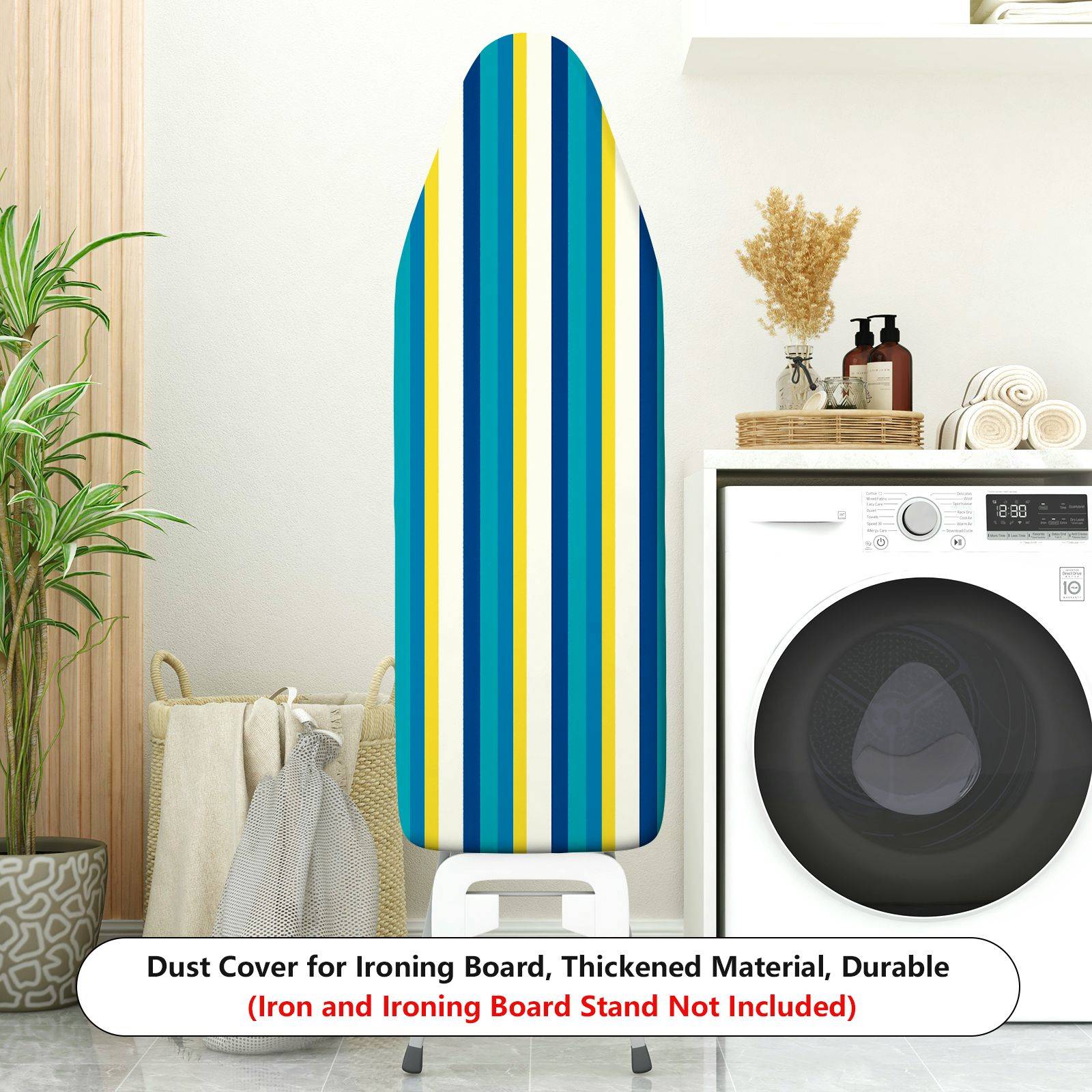 1-Piece Striped Blue Yellow Minimalist  Ironing Board Cover, Universal Size, Without Board