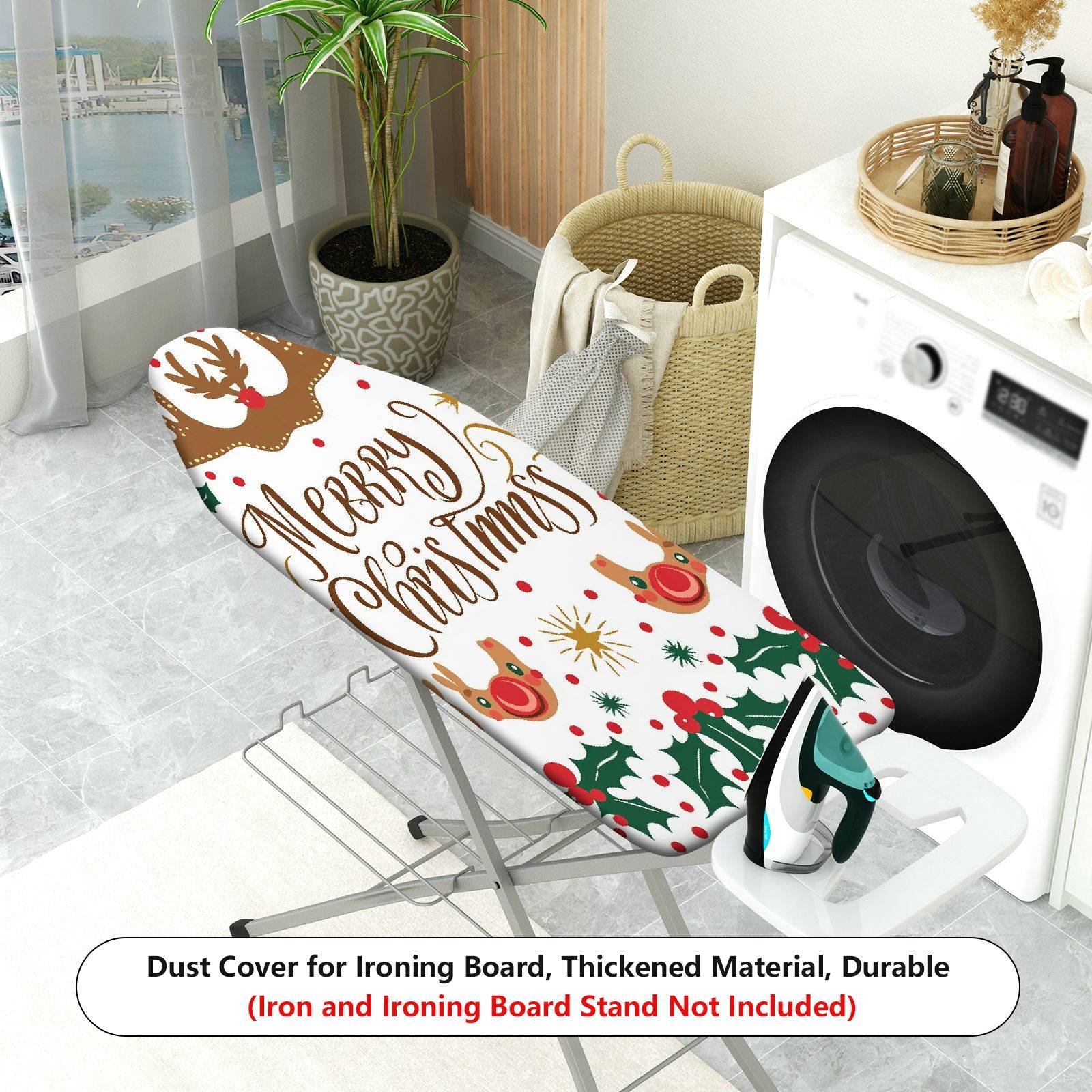 1-Piece Christmas Reindeer Holly  Ironing Board Cover, Universal Size, Without Board