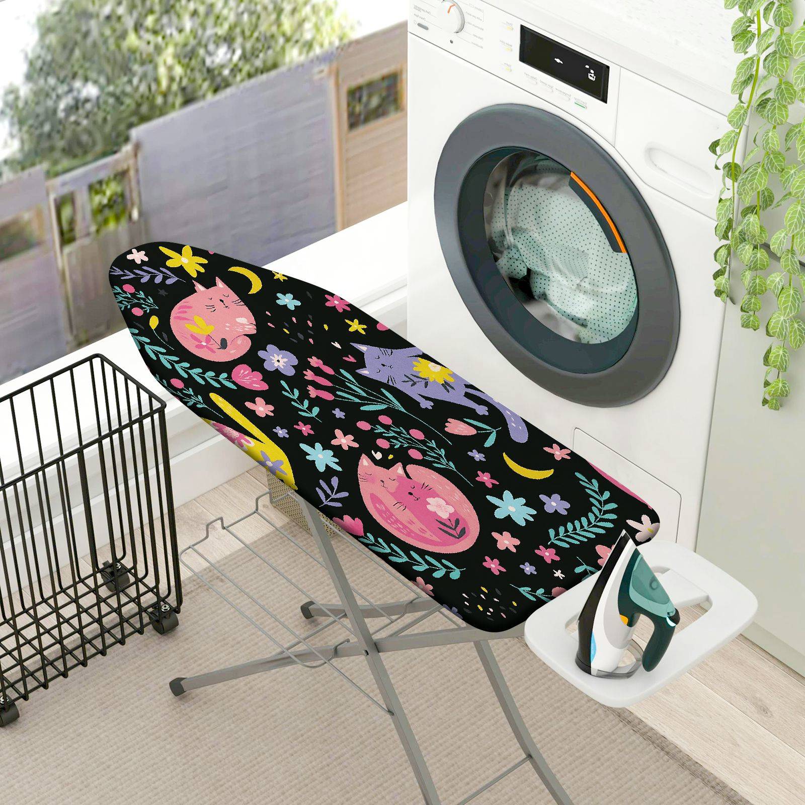 1-Piece Cat Floral Night  Ironing Board Cover, Universal Size, Without Board