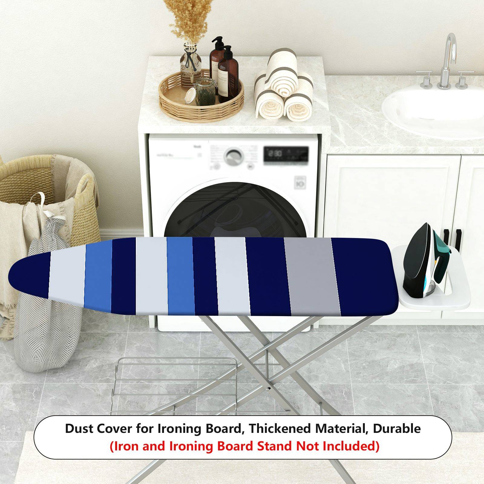1-Piece Striped Blue White  Ironing Board Cover, Universal Size, Without Board