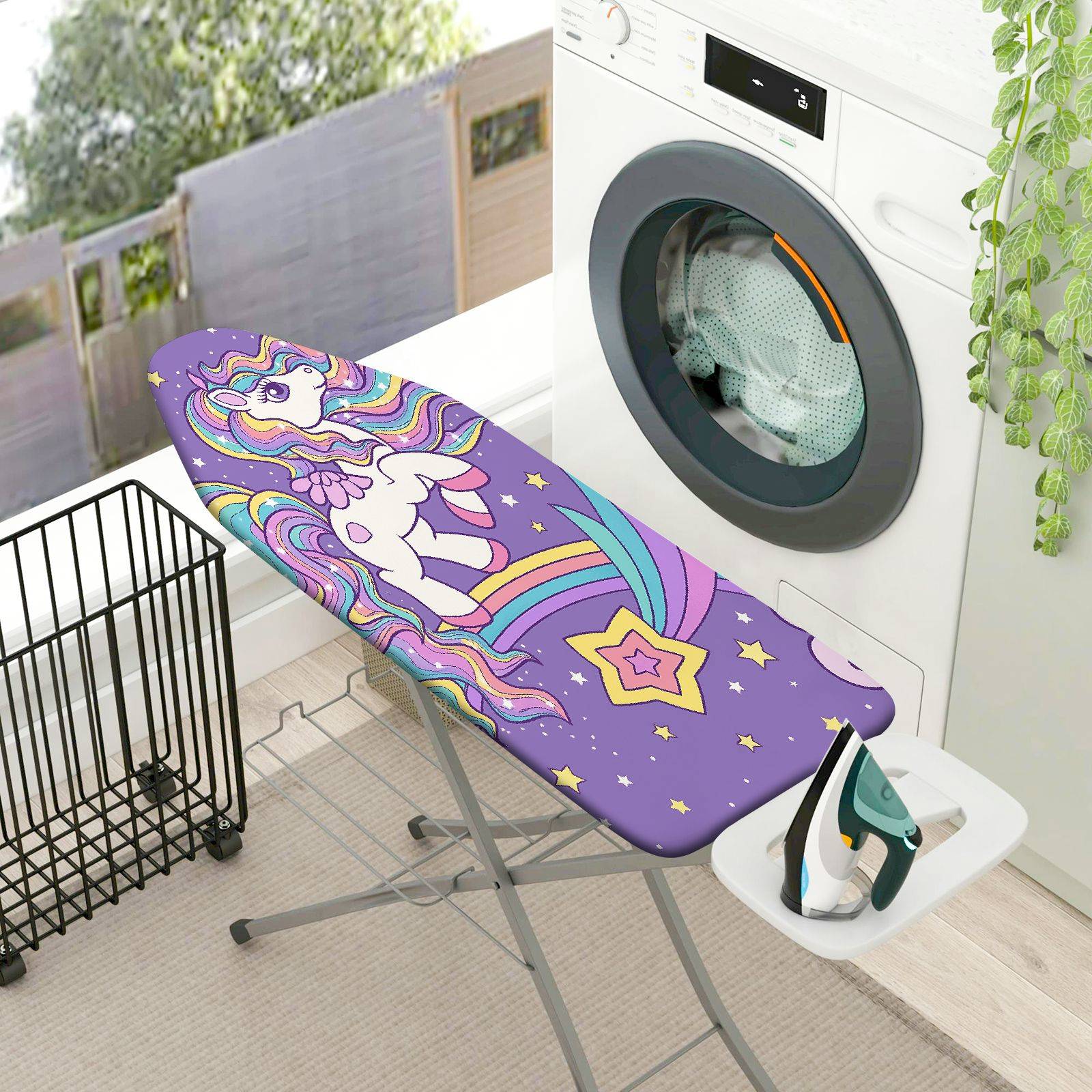 1-Piece Unicorn Rainbow Stars  Ironing Board Cover, Universal Size, Without Board