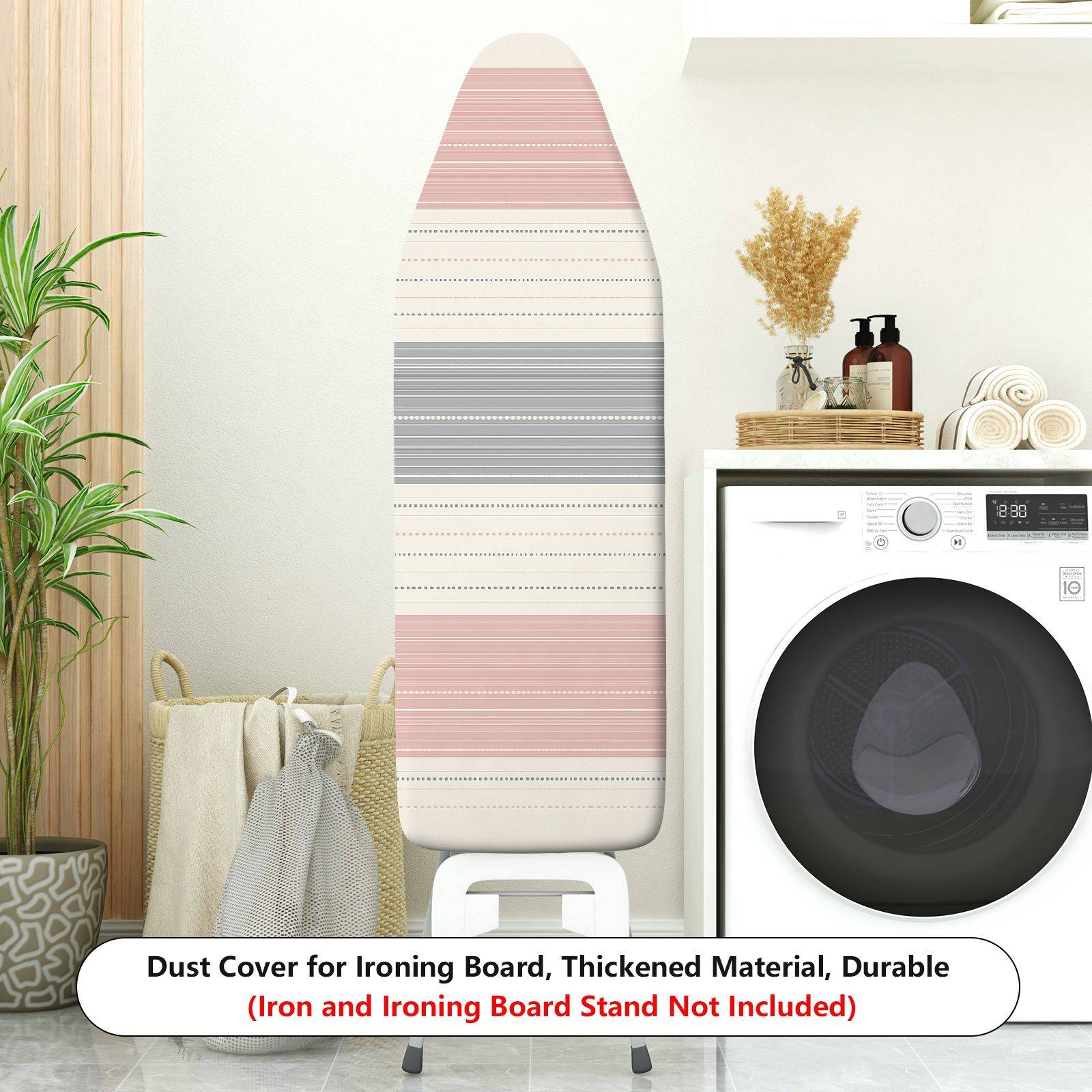 1-Piece Striped Pink Grey White  Ironing Board Cover, Universal Size, Without Board