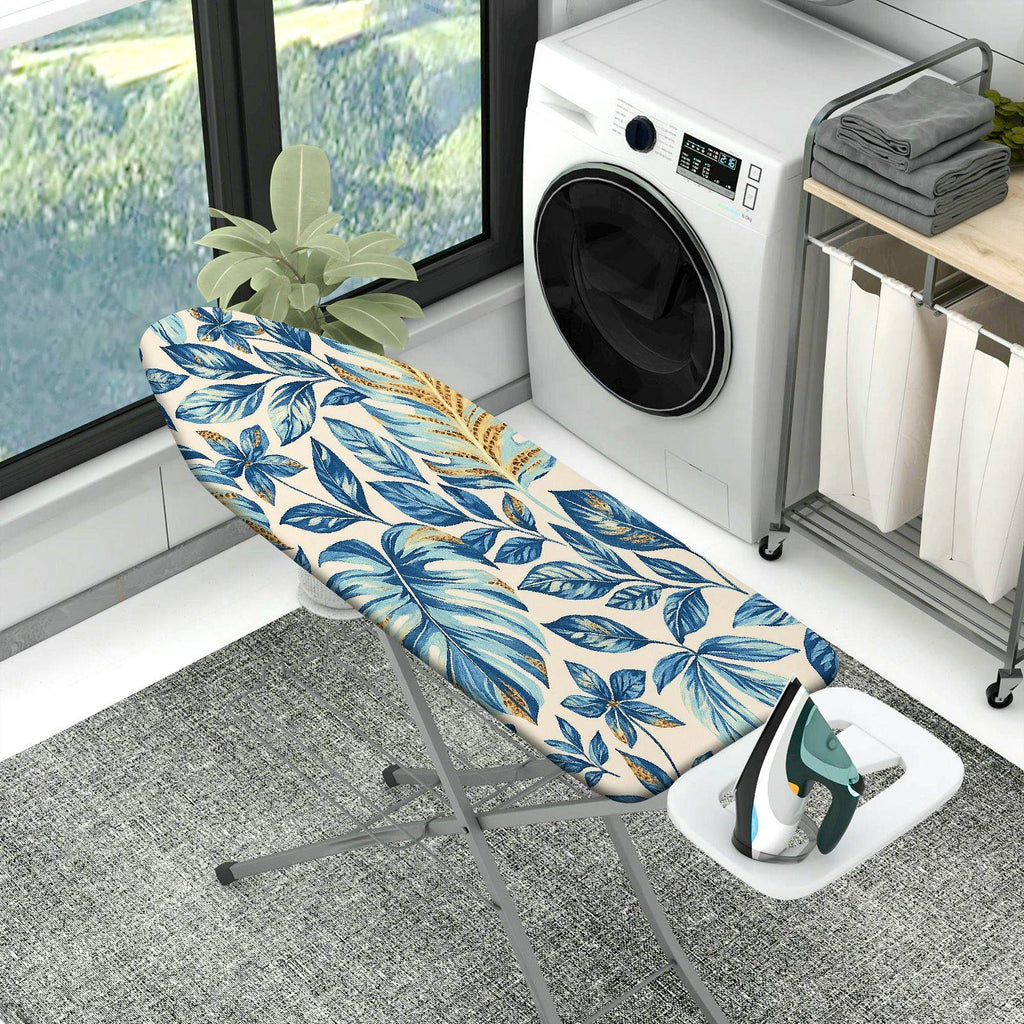 1-Piece Blue Leaf Pattern Nature Tropical  Ironing Board Cover, Universal Size, Without Board
