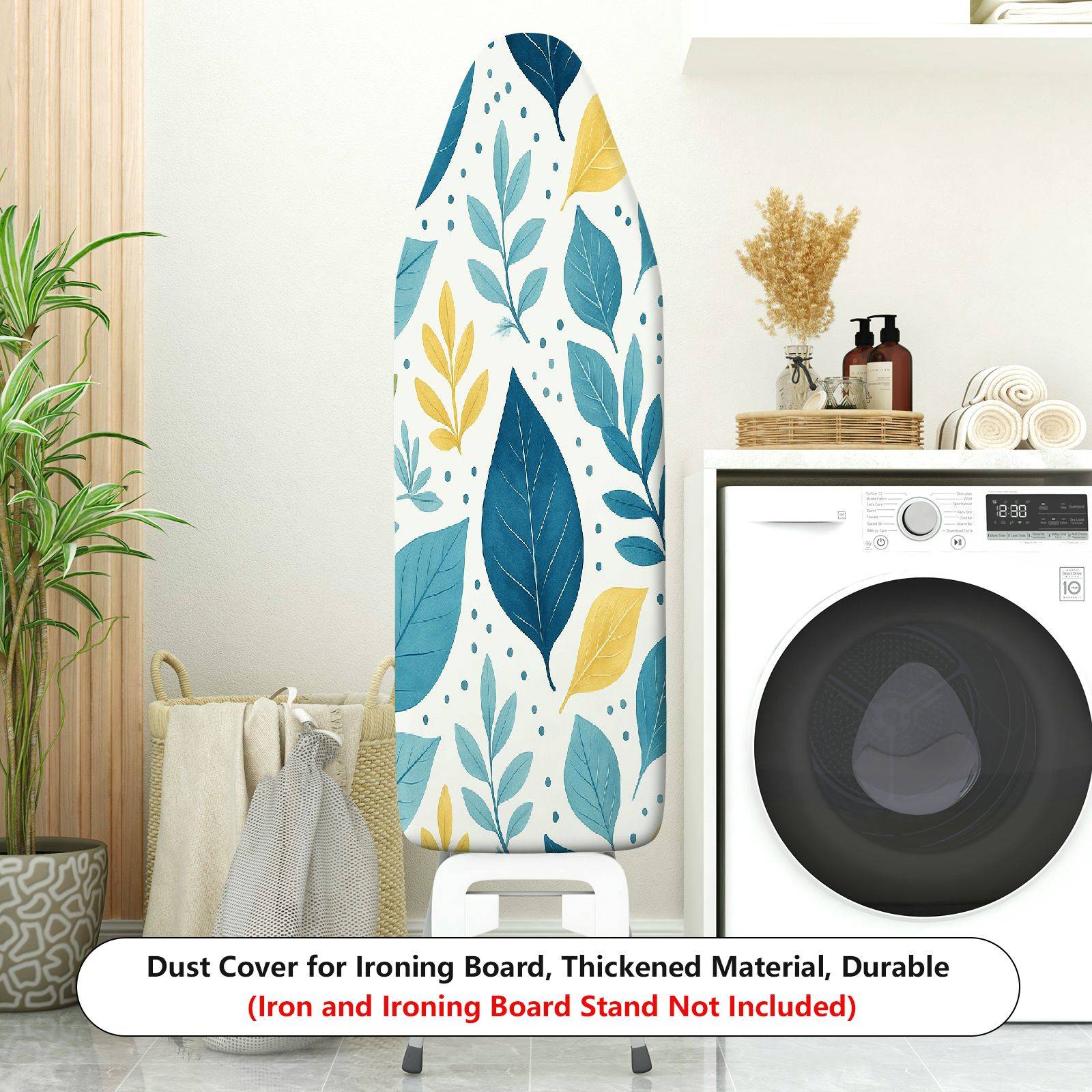 1-Piece Tropical Leaves Pattern Decorative Pastel Blue  Ironing Board Cover, Universal Size, Without Board