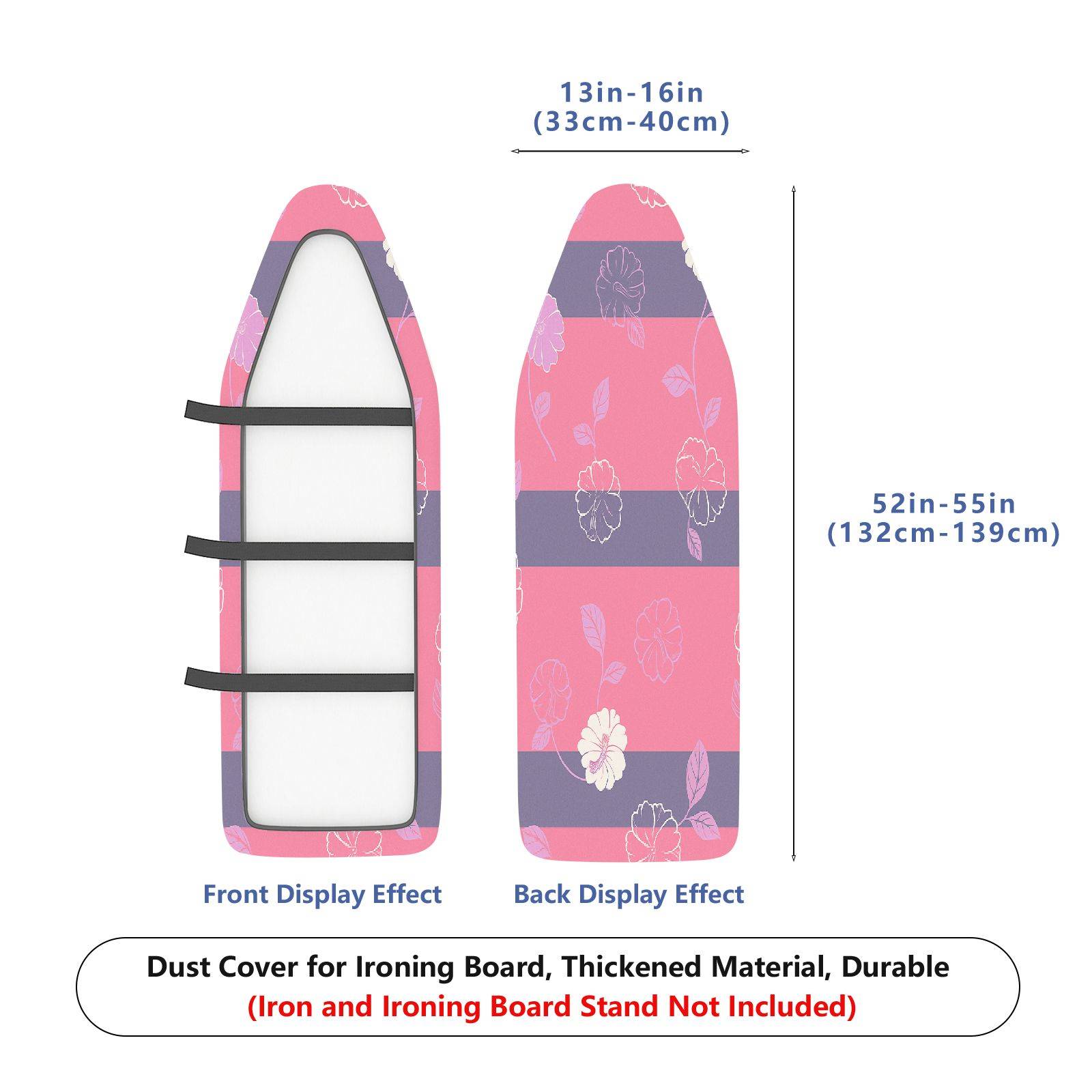 1-Piece Floral Striped Pink  Ironing Board Cover, Universal Size, Without Board