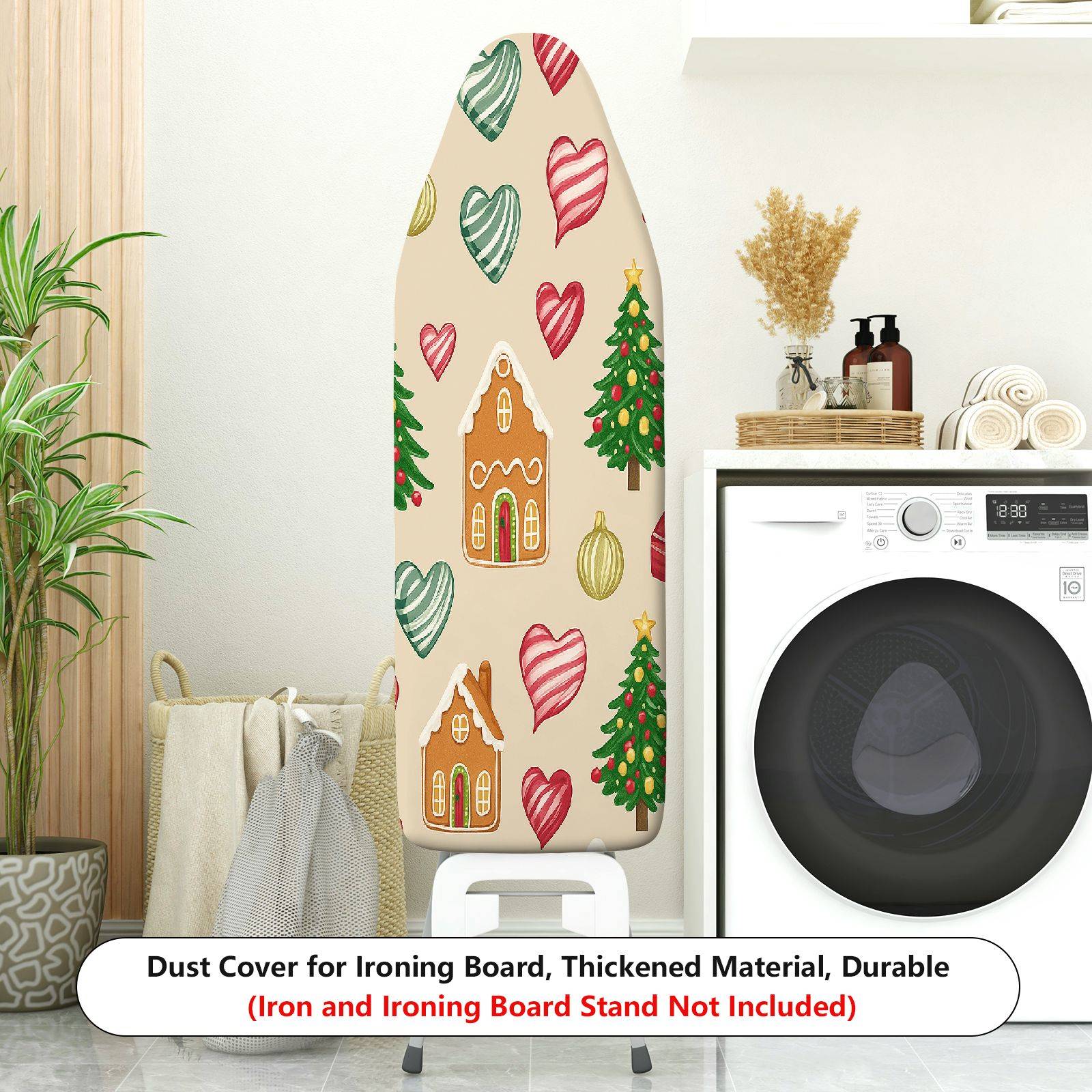 1-Piece Christmas Tree Gingerbread Red Heart  Ironing Board Cover, Universal Size, Without Board