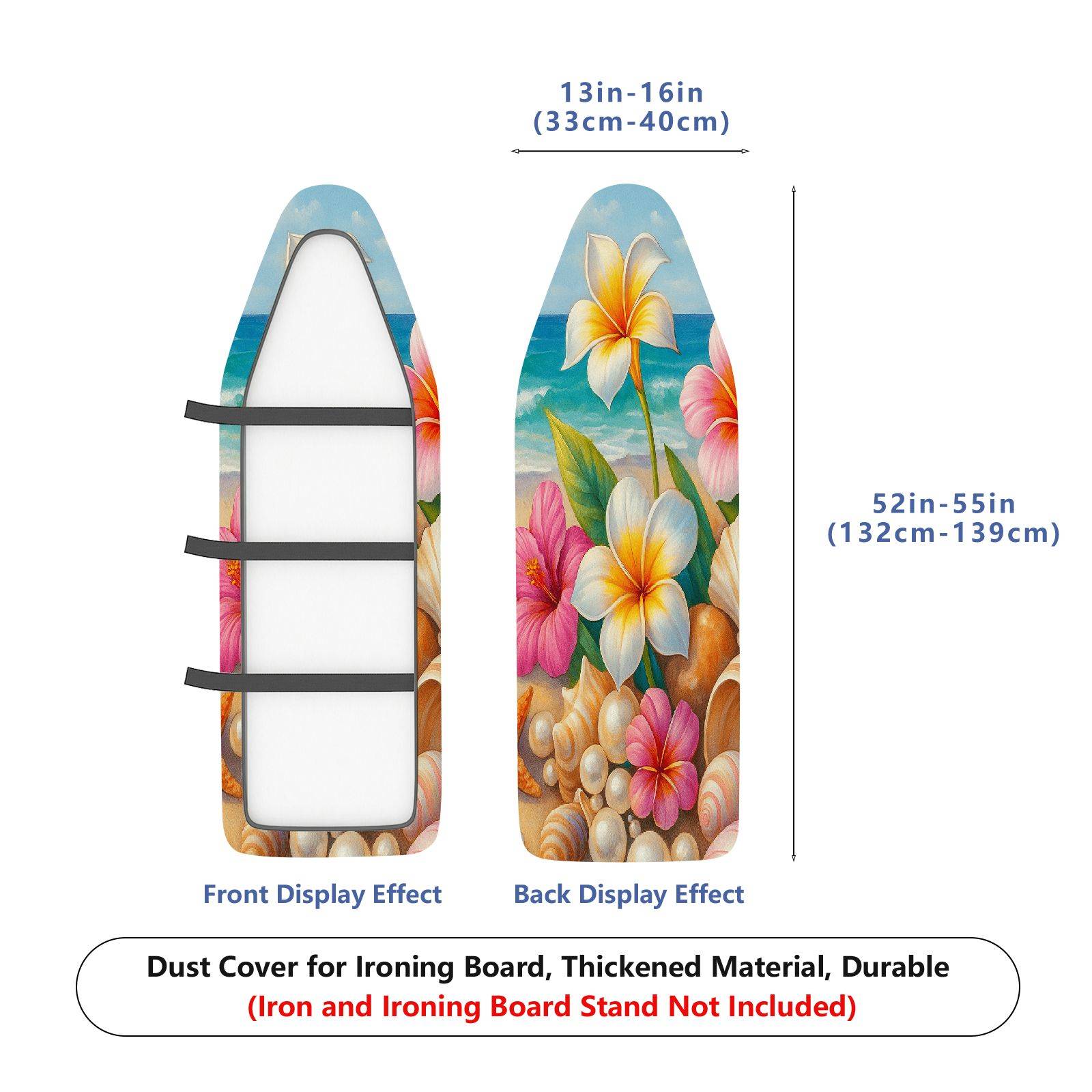 1-Piece Tropical Beach Floral Shell  Ironing Board Cover, Universal Size, Without Board