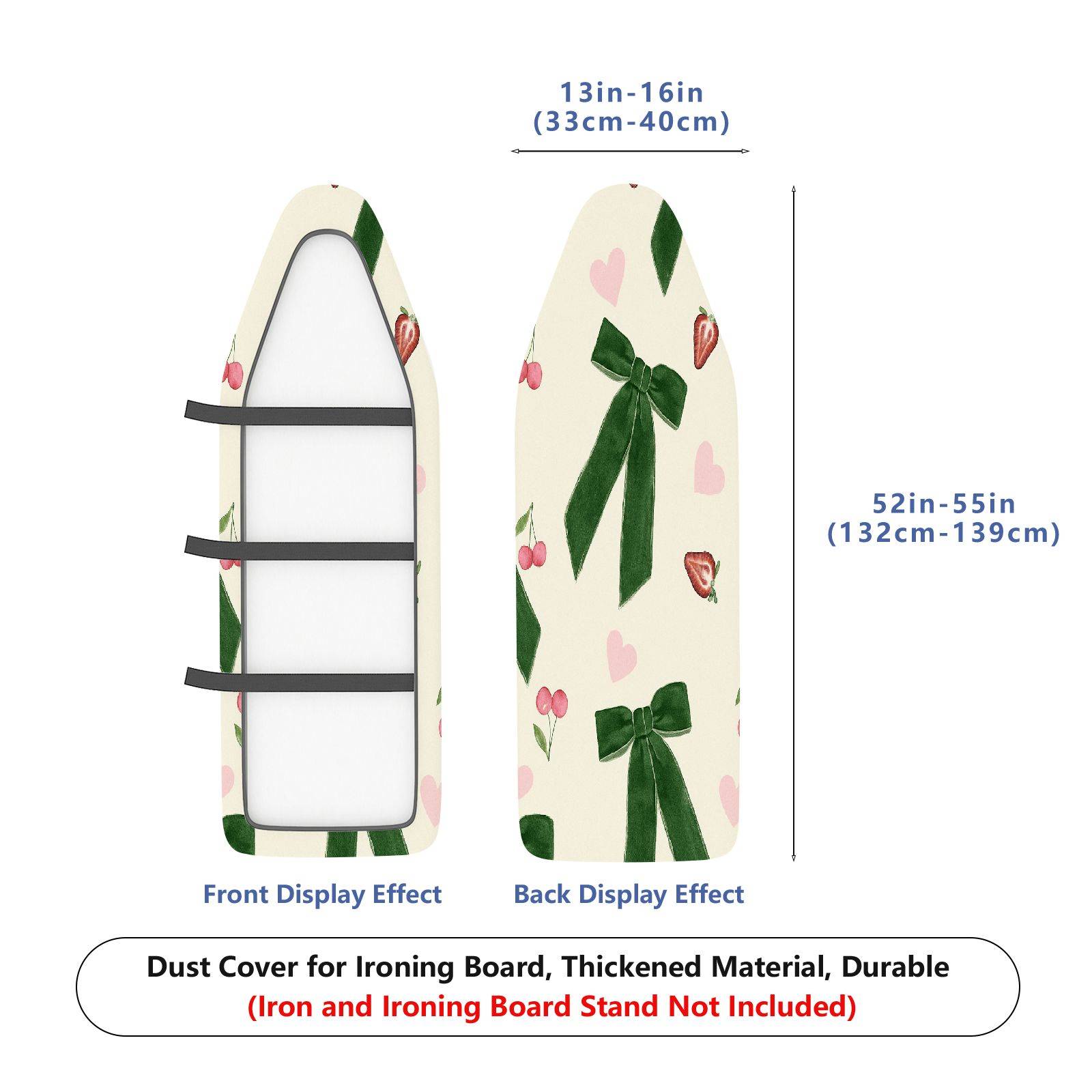 1-Piece Green Ribbon Strawberry Cherry  Ironing Board Cover, Universal Size, Without Board