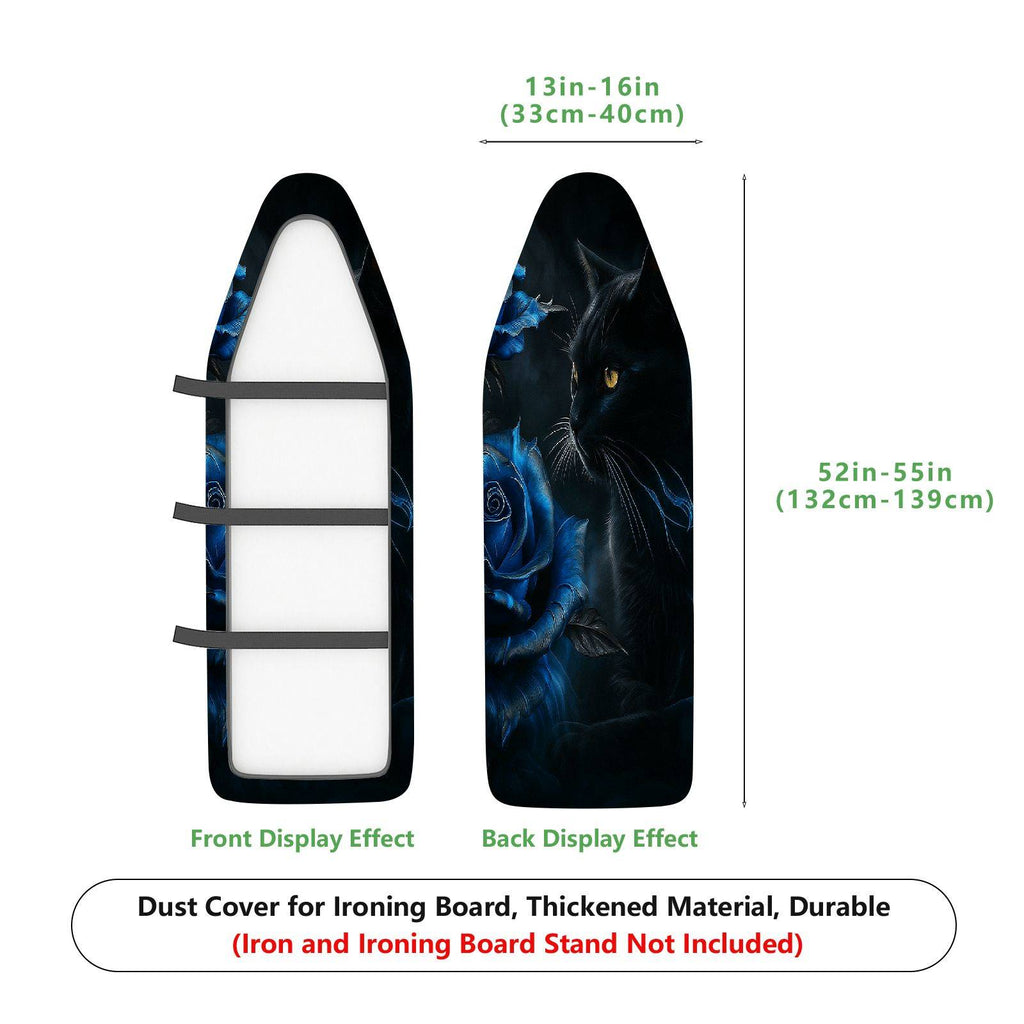 1-Piece Black Cat Blue Rose Elegant  Ironing Board Cover, Universal Size, Without Board