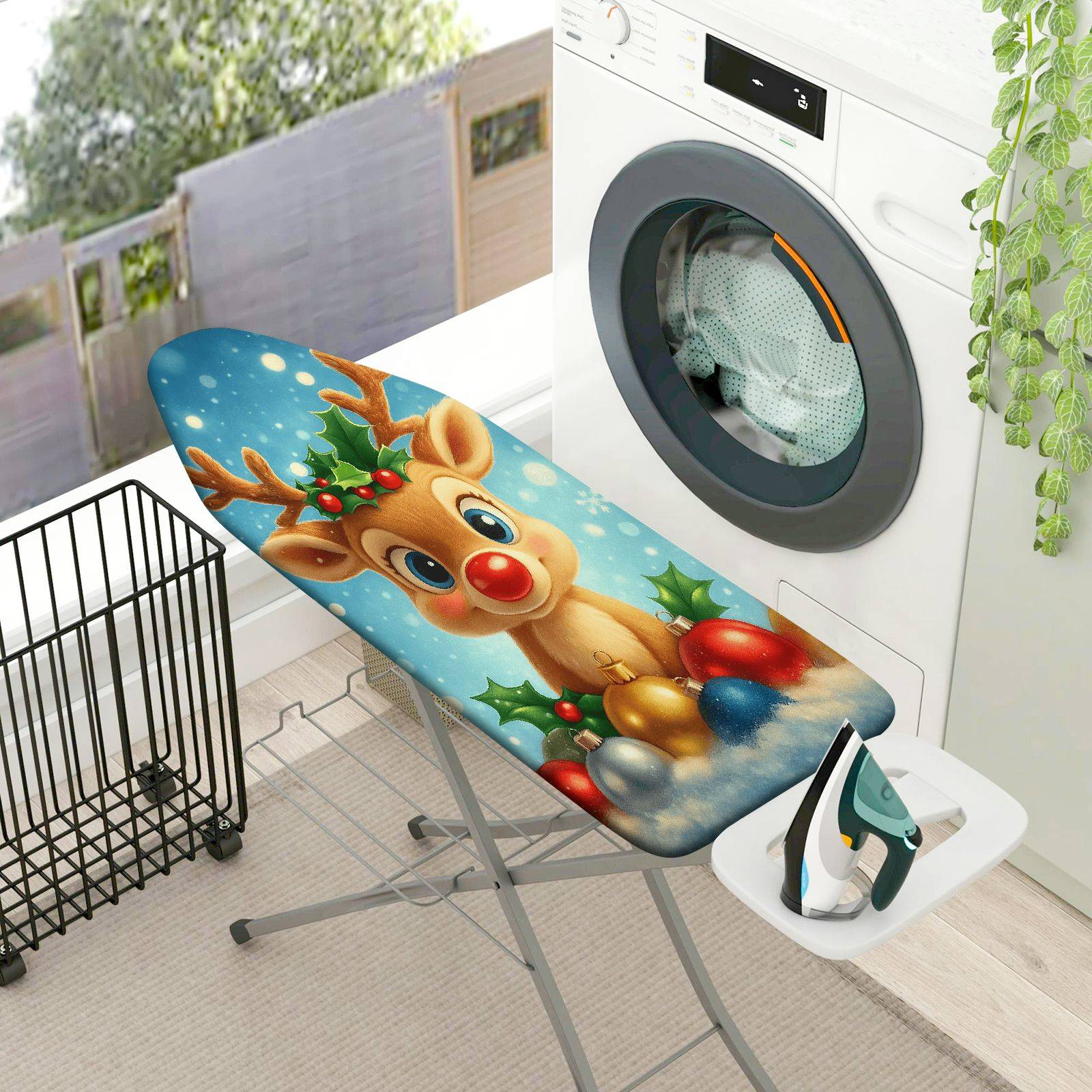 1-Piece Reindeer Christmas Snowflakes  Ironing Board Cover, Universal Size, Without Board