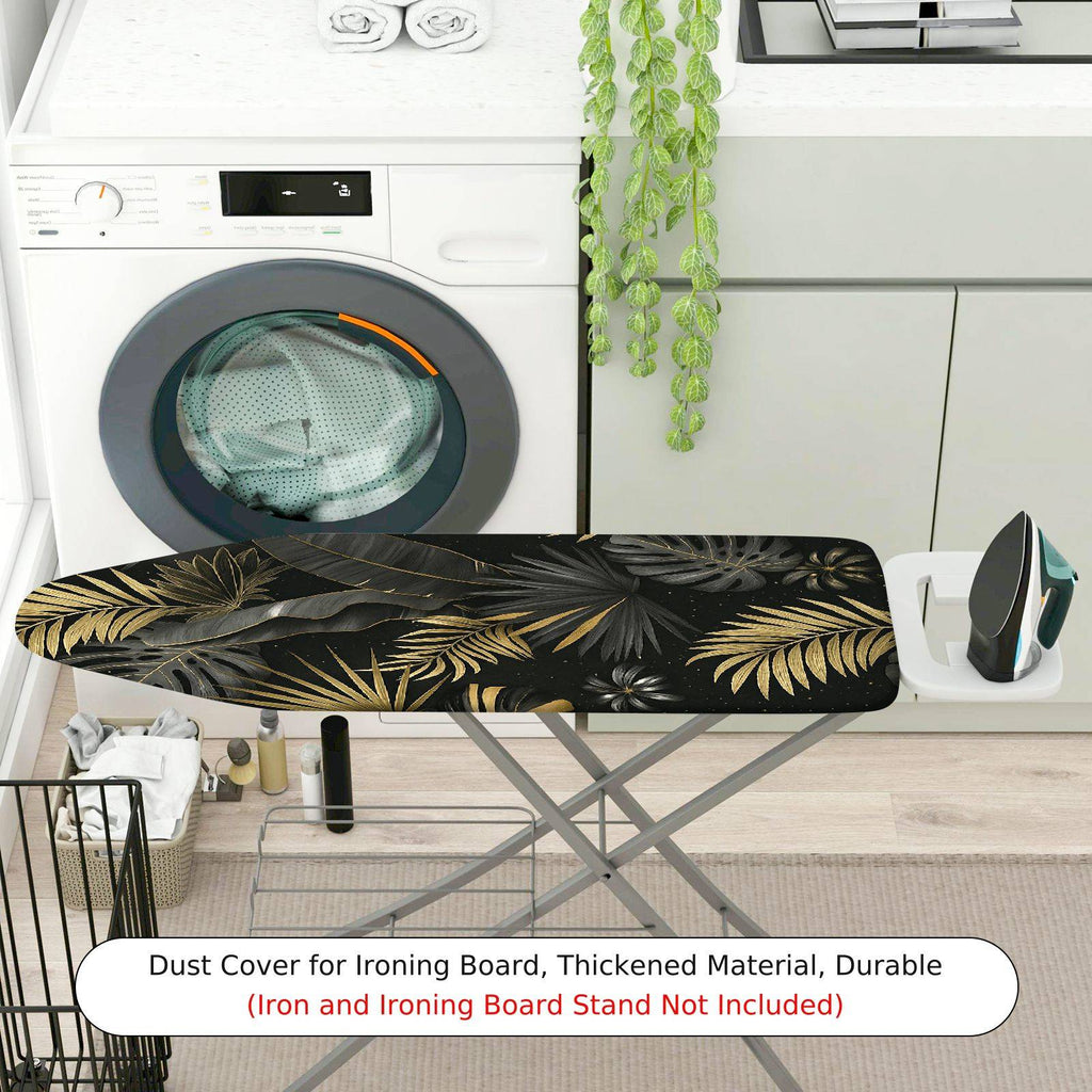 1-Piece Tropical Leaves Black Gold  Ironing Board Cover, Universal Size, Without Board