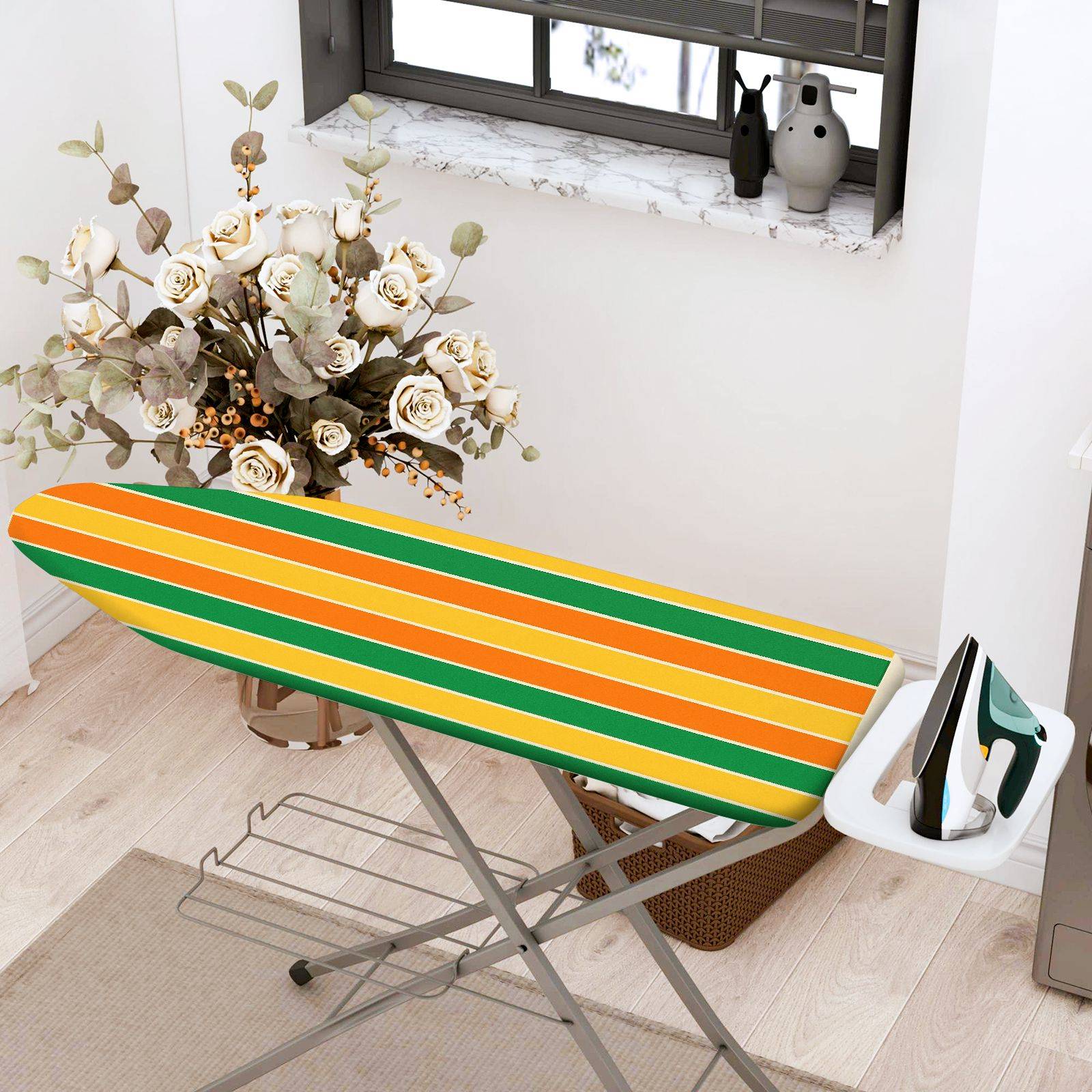 1-Piece Colorful Vibrant Striped  Ironing Board Cover, Universal Size, Without Board