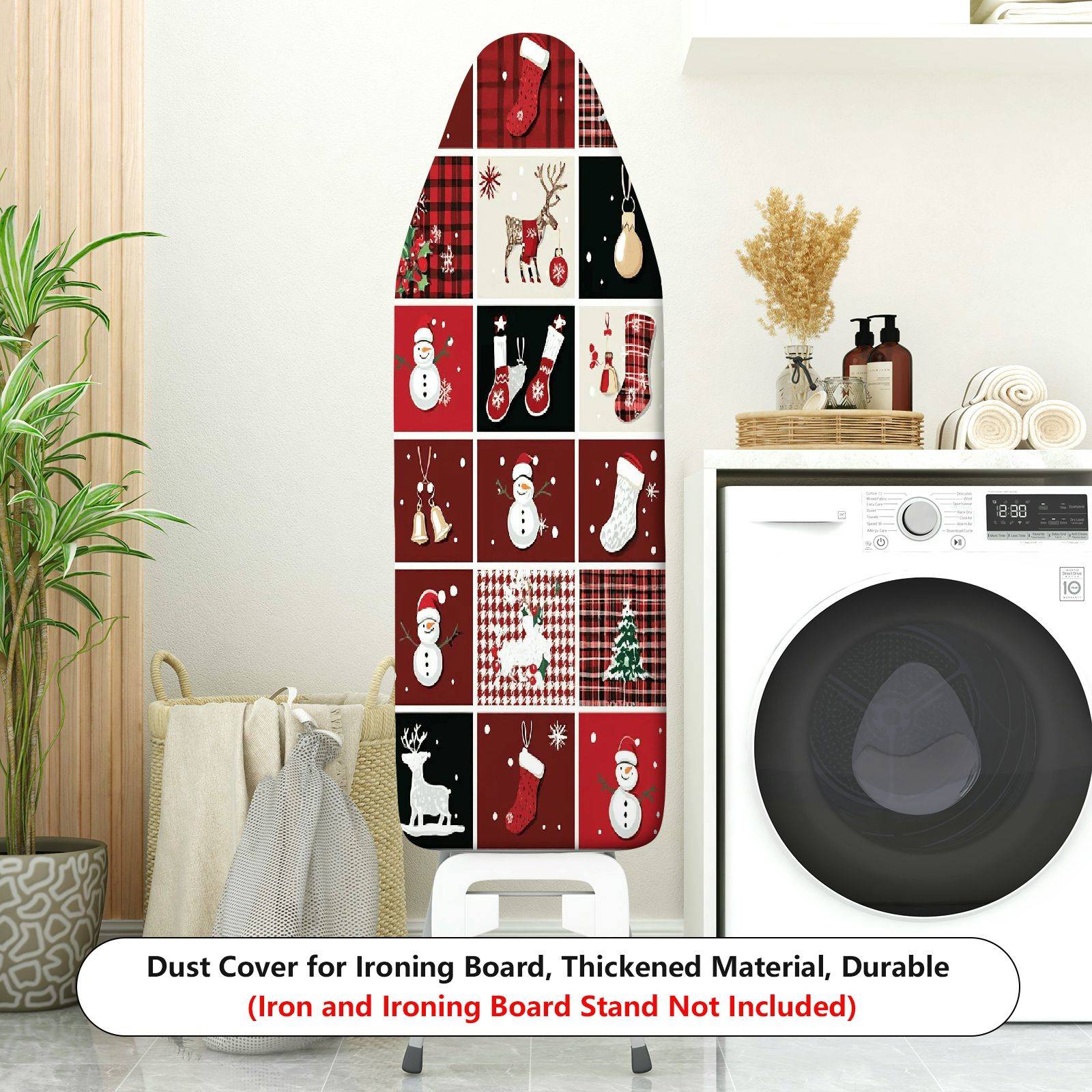 1-Piece Snowman Reindeer Stockings  Ironing Board Cover, Universal Size, Without Board