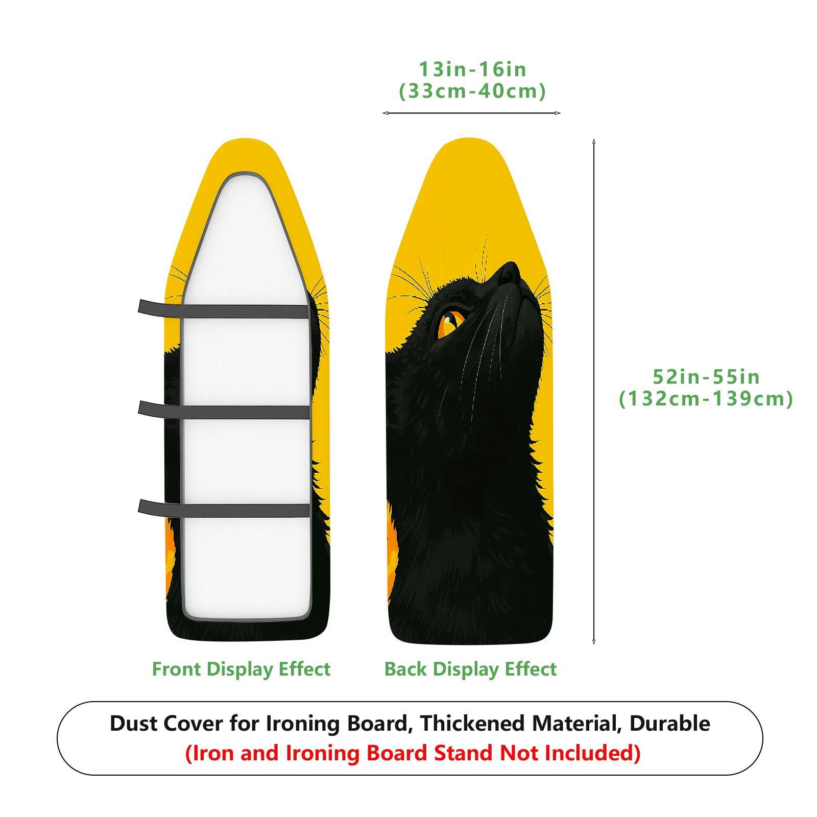 1-Piece Black Cat Yellow Halloween  Ironing Board Cover, Universal Size, Without Board