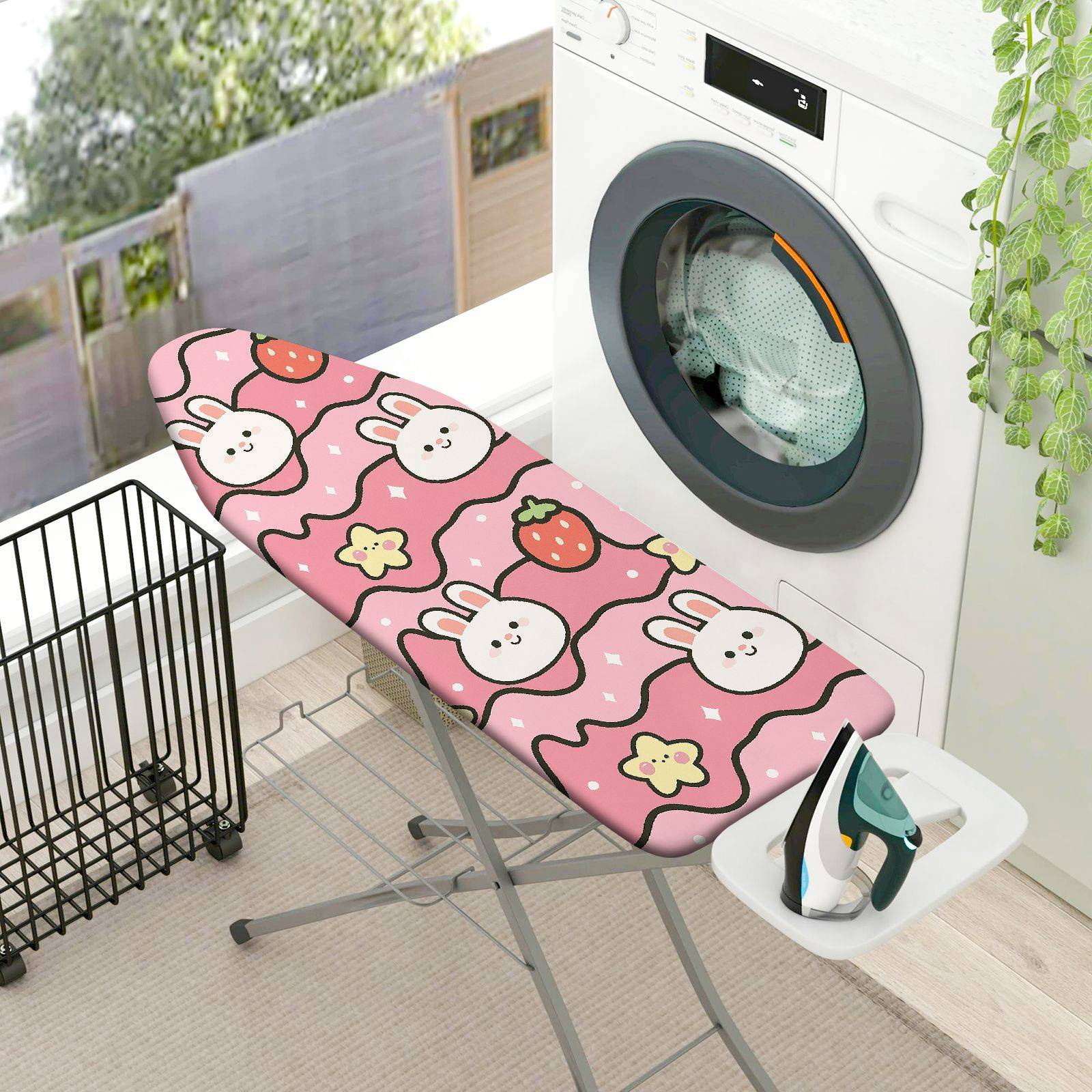 1-Piece Rabbit Strawberry Floral  Ironing Board Cover, Universal Size, Without Board