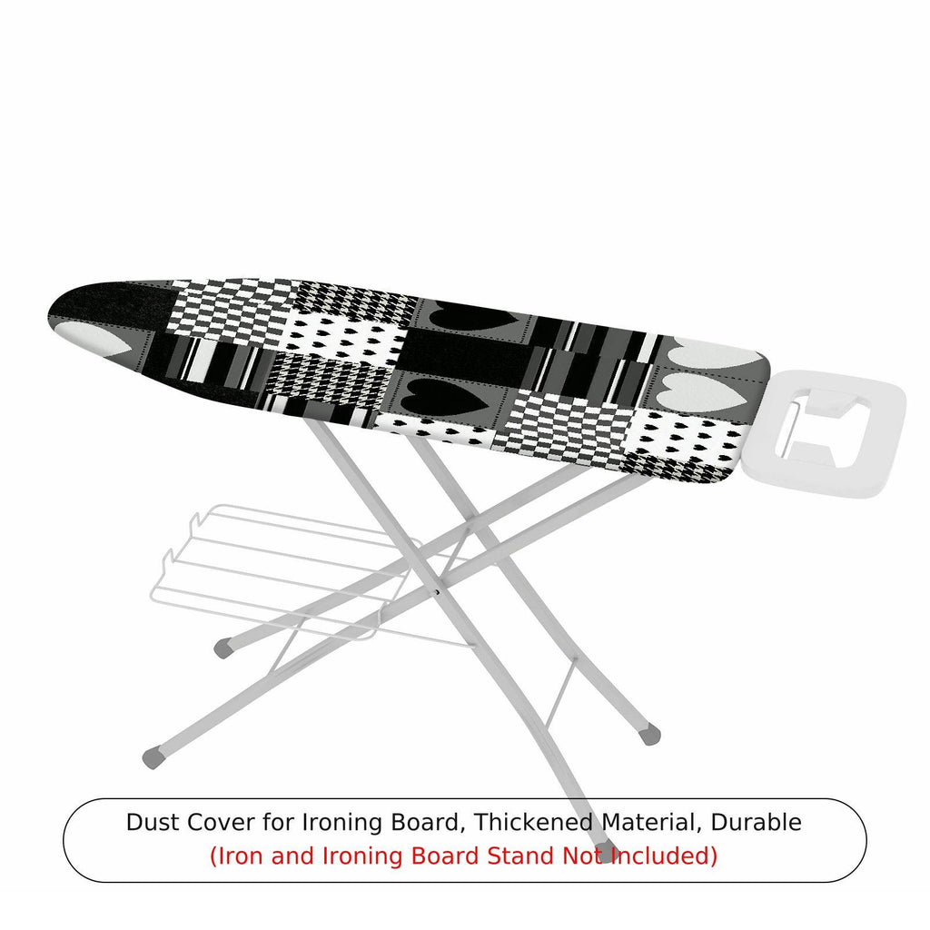 1-Piece Black White Heart Pattern Checkered Striped  Ironing Board Cover, Universal Size, Without Board