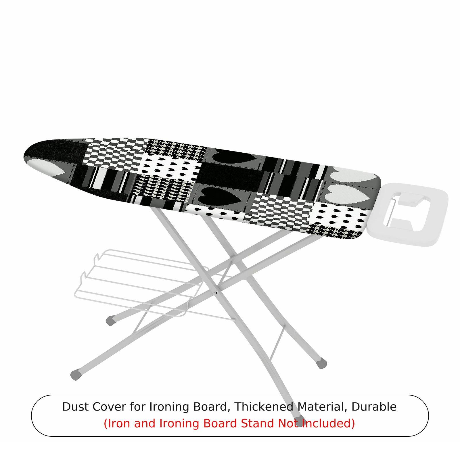 1-Piece Black White Heart Pattern Checkered Striped  Ironing Board Cover, Universal Size, Without Board