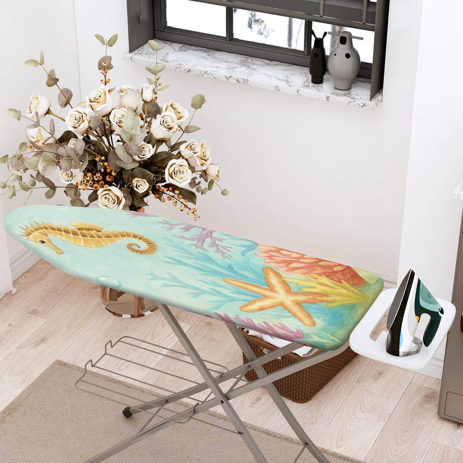 1-Piece Underwater Seahorse Starfish  Ironing Board Cover, Universal Size, Without Board