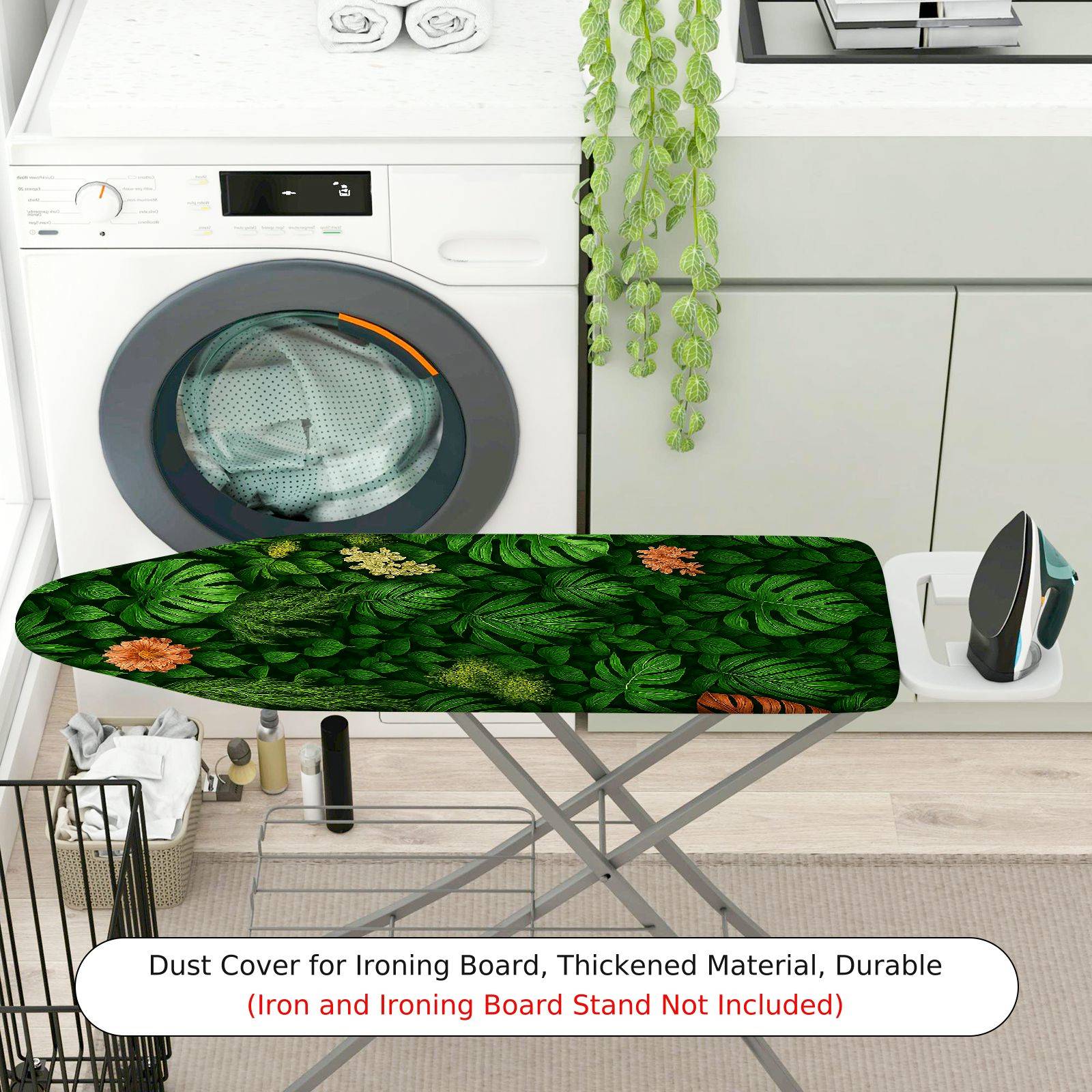 1-Piece Tropical Green Leaves Floral  Ironing Board Cover, Universal Size, Without Board