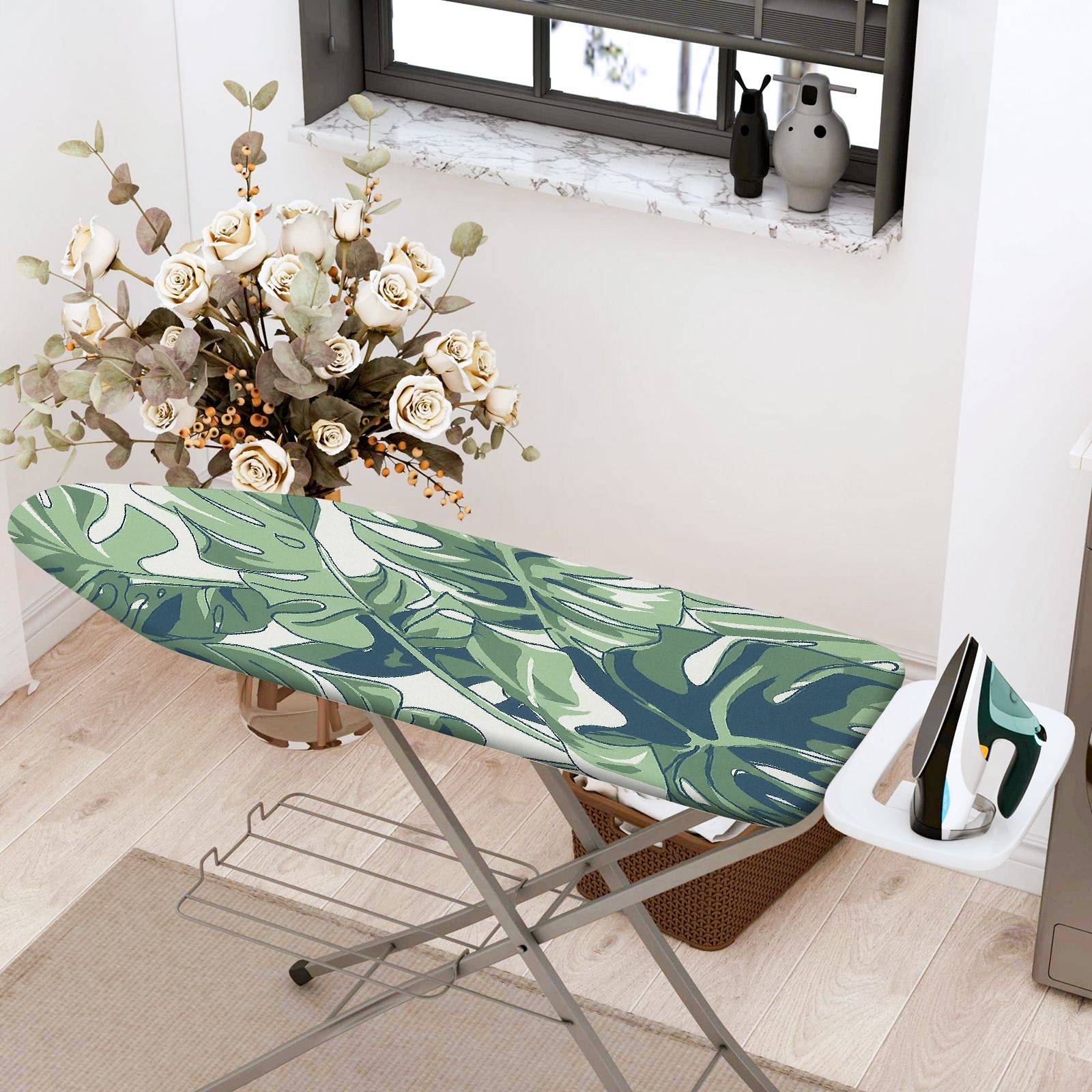 1-Piece Tropical Leaf Pattern Green  Ironing Board Cover, Universal Size, Without Board