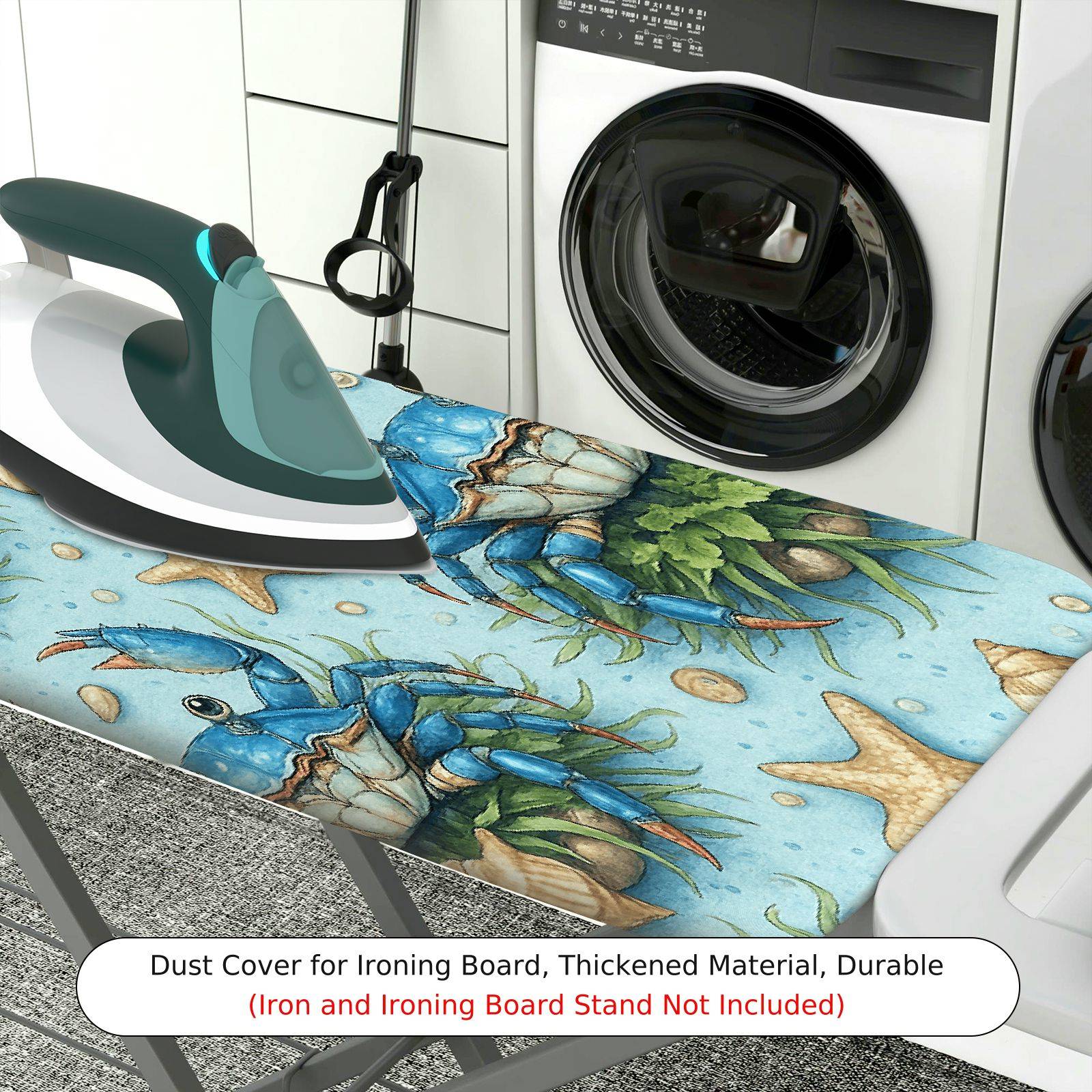 1-Piece Blue Crab Starfish Seashell  Ironing Board Cover, Universal Size, Without Board