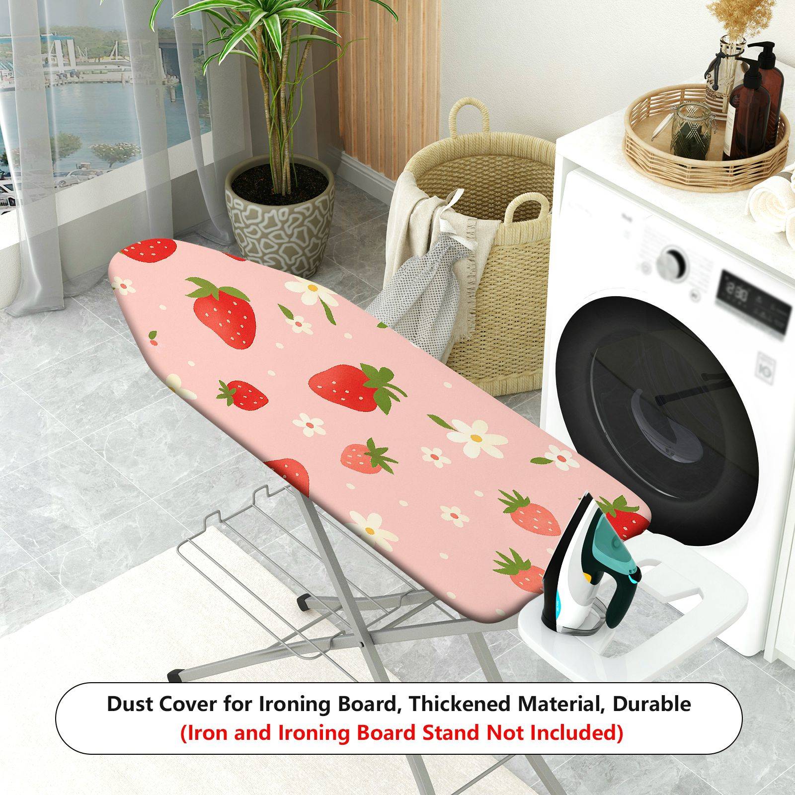 1-Piece Strawberry Floral Pattern Pink  Ironing Board Cover, Universal Size, Without Board