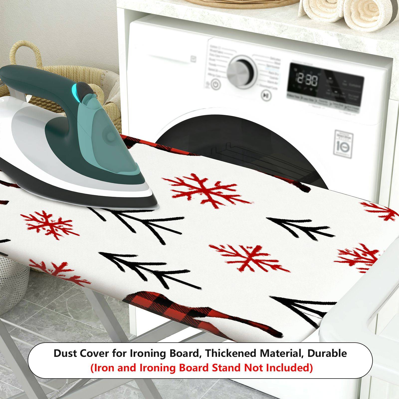 1-Piece Red Plaid Deer Snowflake Christmas  Ironing Board Cover, Universal Size, Without Board