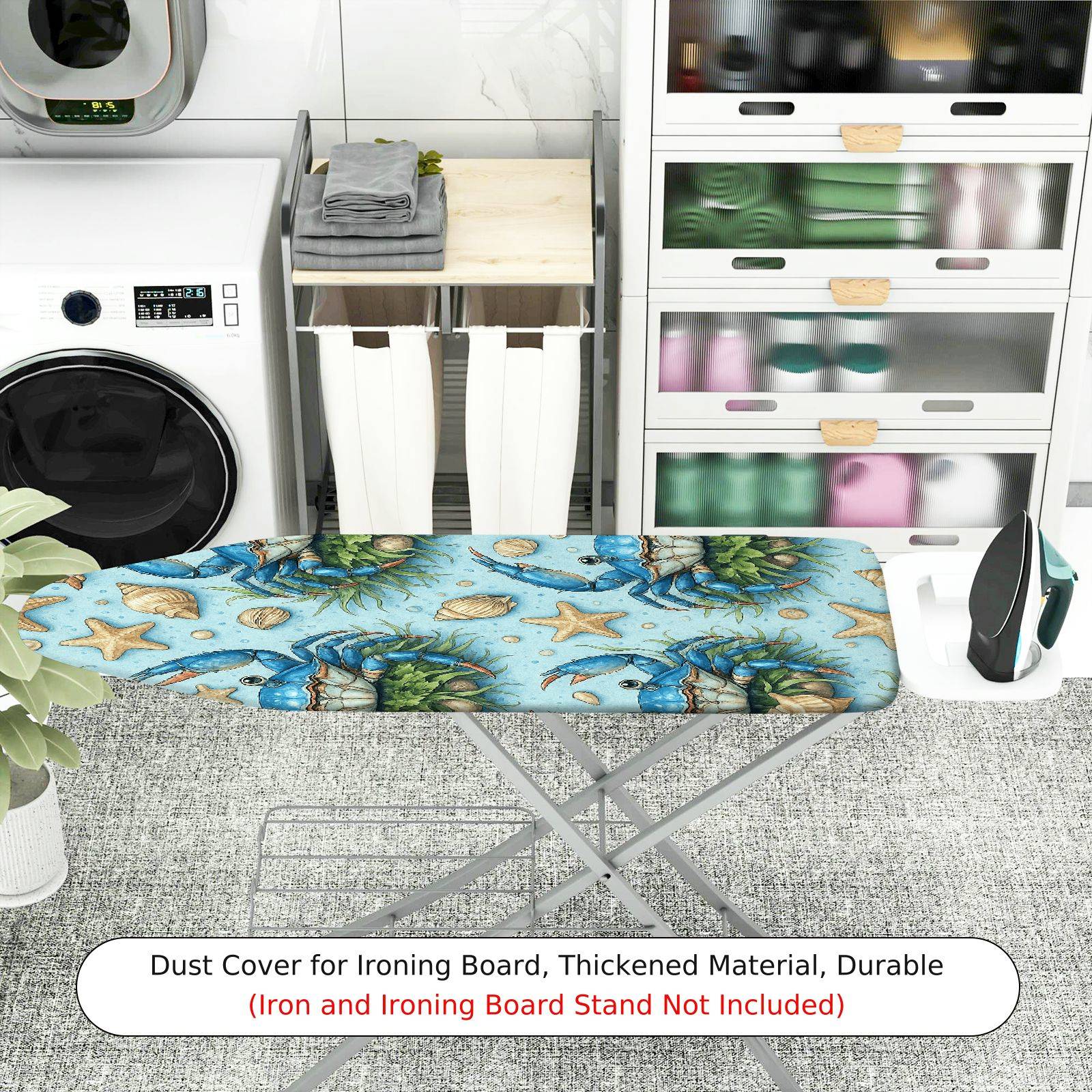 1-Piece Blue Crab Starfish Seashell  Ironing Board Cover, Universal Size, Without Board