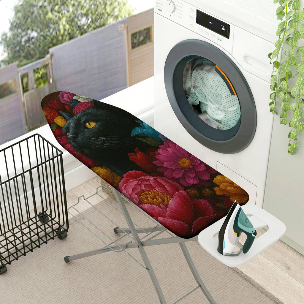 1-Piece Black Cat Floral Art  Ironing Board Cover, Universal Size, Without Board