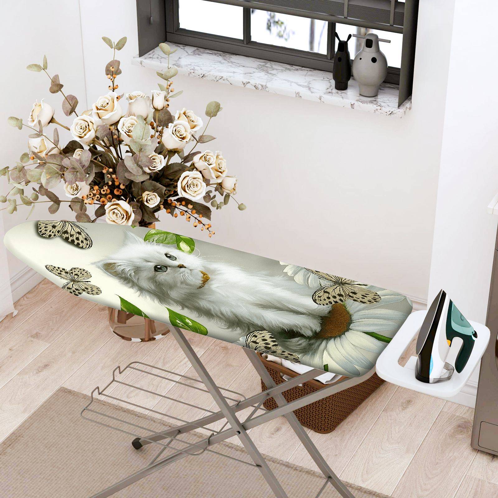 1-Piece Cat Butterfly Floral  Ironing Board Cover, Universal Size, Without Board