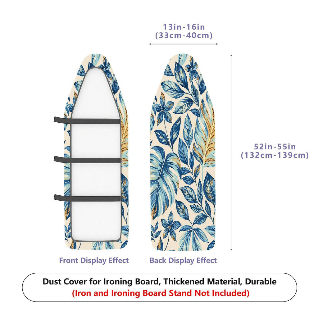 1-Piece Blue Leaf Pattern Nature Tropical  Ironing Board Cover, Universal Size, Without Board