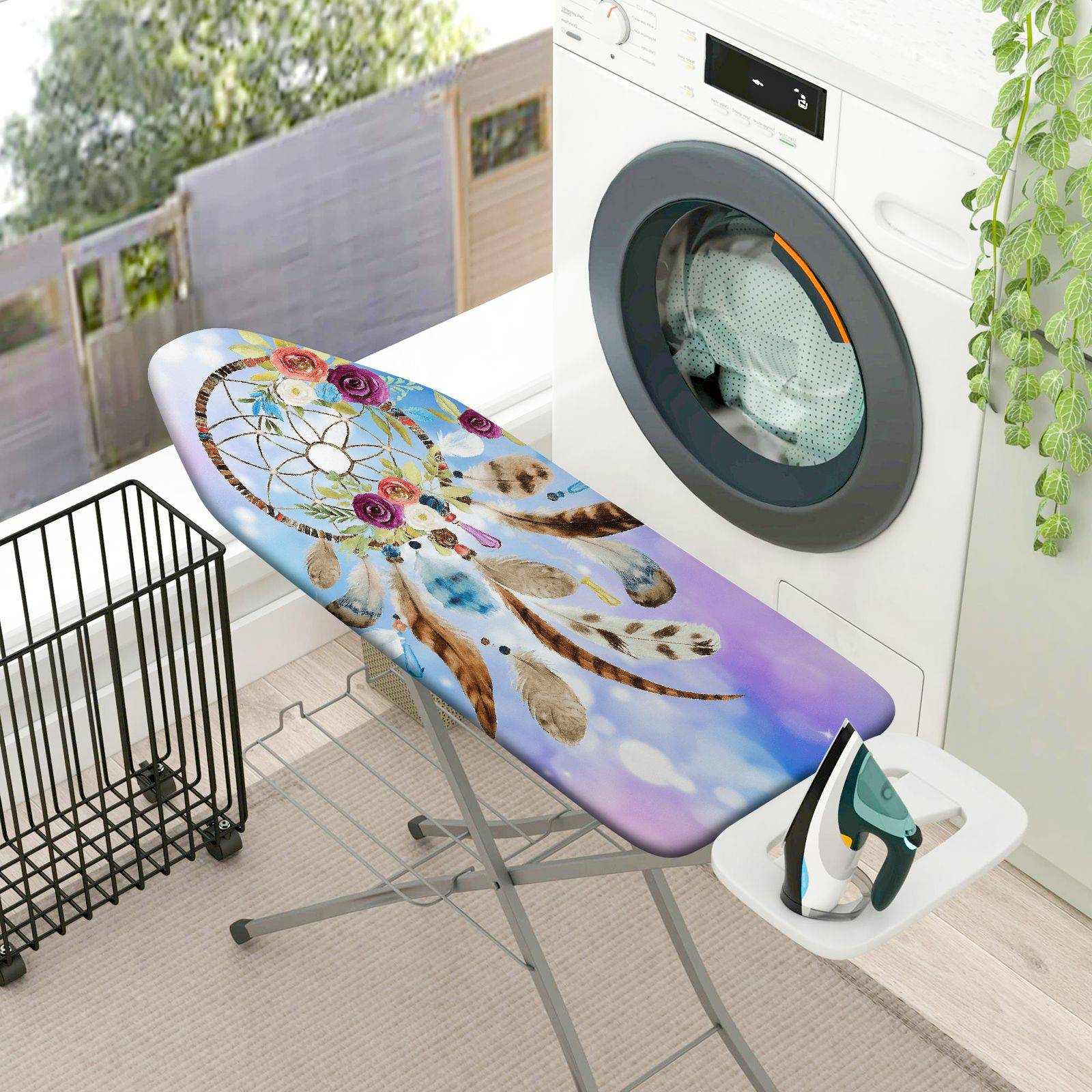 1-Piece Dreamcatcher Floral Feather  Ironing Board Cover, Universal Size, Without Board