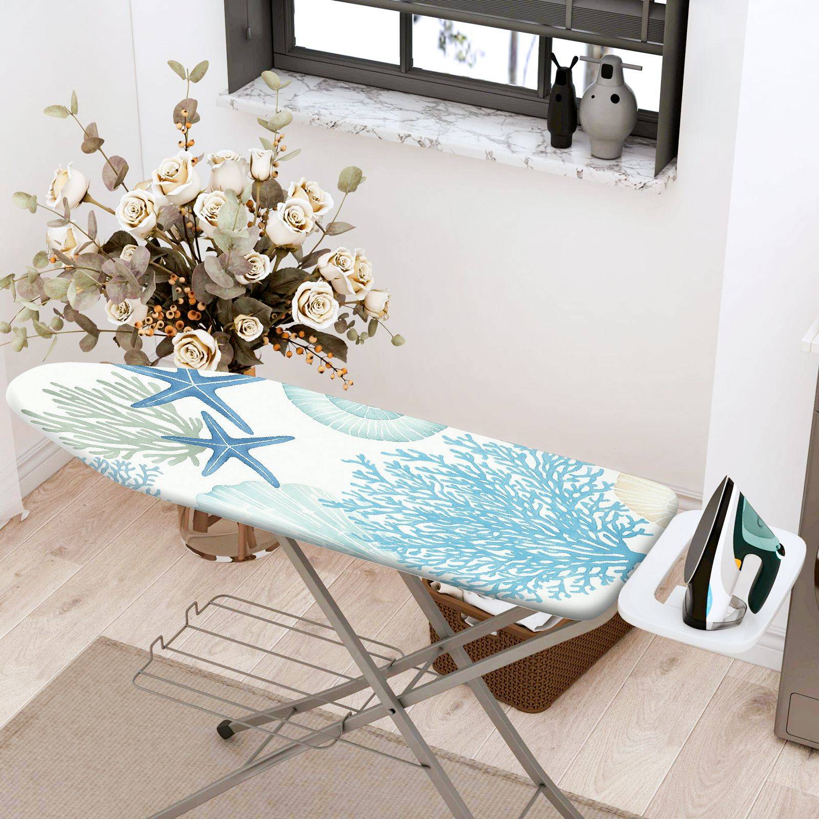 1-Piece Sea Shell Starfish Coral  Ironing Board Cover, Universal Size, Without Board