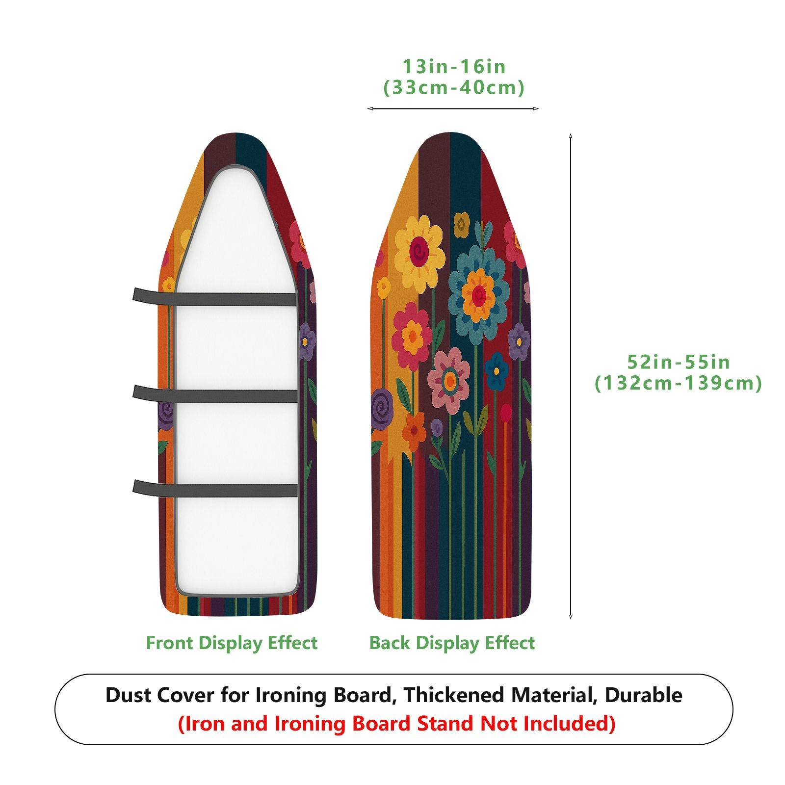 1-Piece Floral Colorful Striped  Ironing Board Cover, Universal Size, Without Board