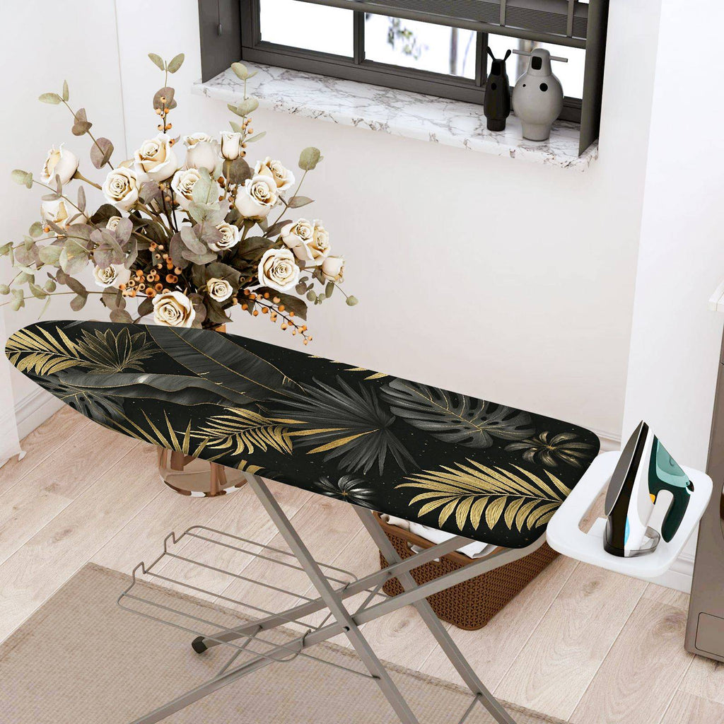 1-Piece Tropical Leaves Black Gold  Ironing Board Cover, Universal Size, Without Board