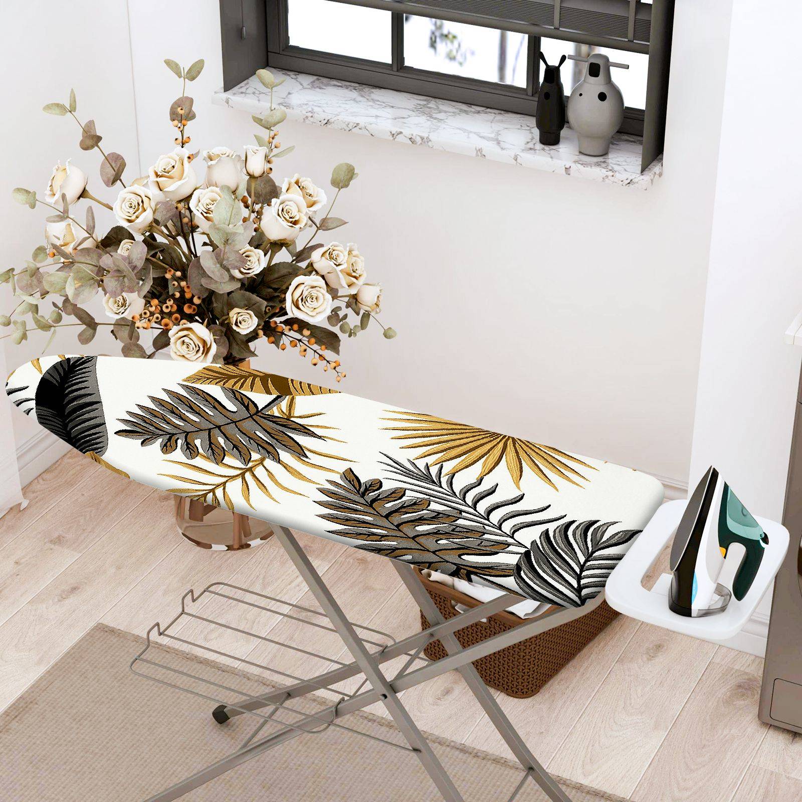 1-Piece Tropical Leaves Pattern Nature Brown  Ironing Board Cover, Universal Size, Without Board
