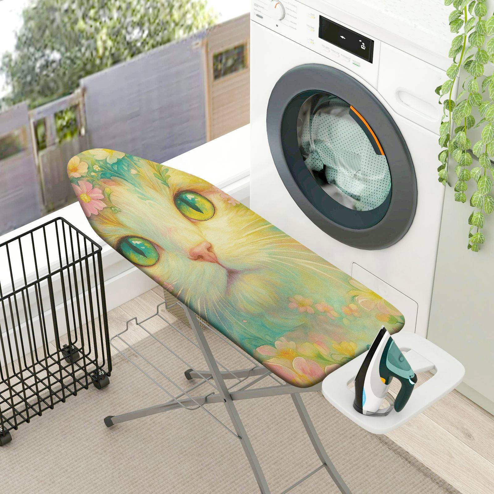 1-Piece Cat Floral Art  Ironing Board Cover, Universal Size, Without Board