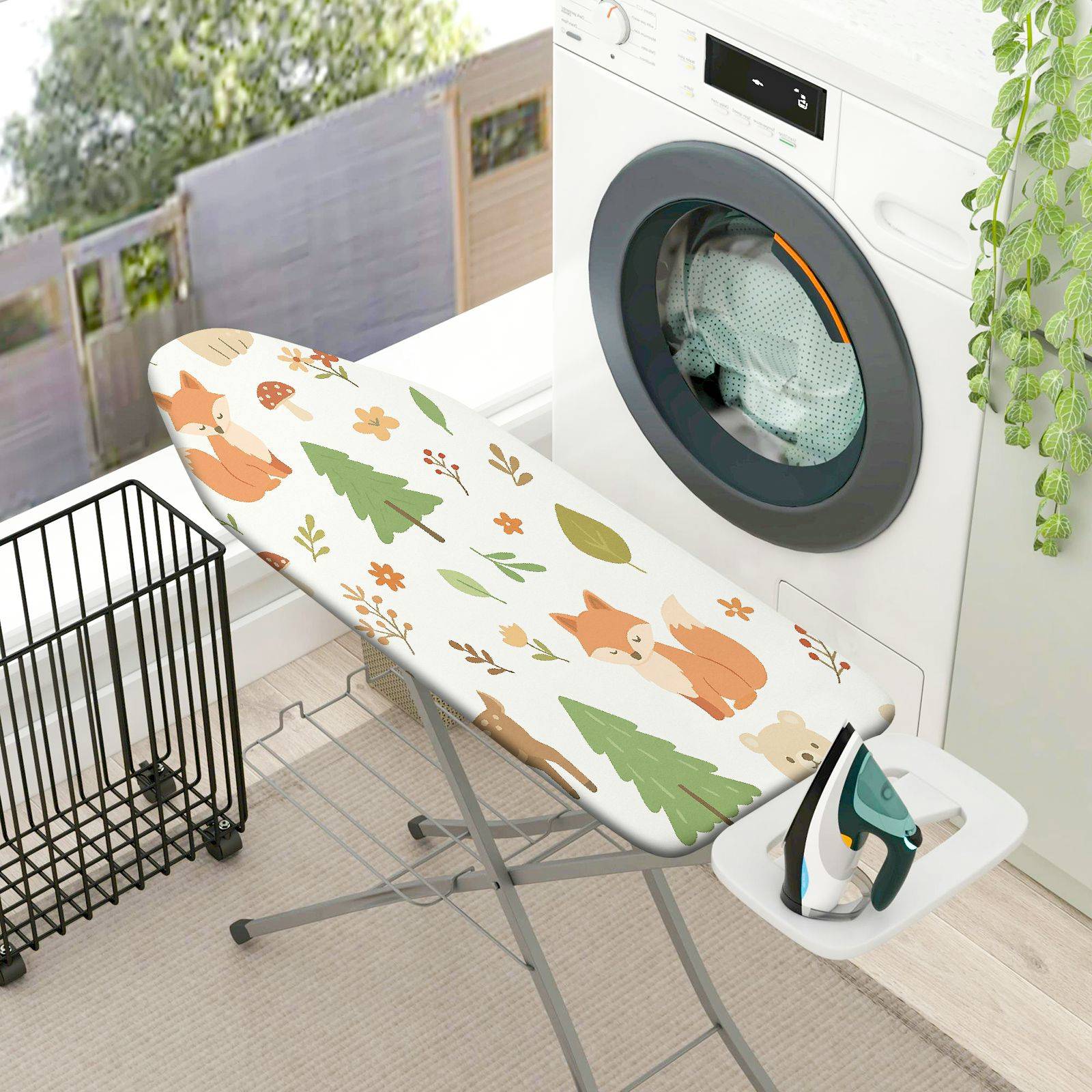 1-Piece Forest Animals Fox Deer  Ironing Board Cover, Universal Size, Without Board
