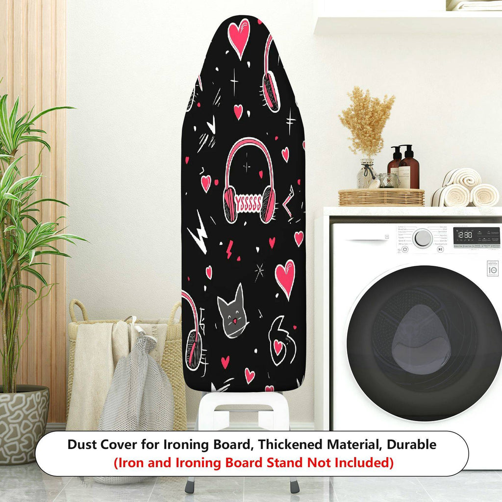 1-Piece Cat Headphones Hearts  Ironing Board Cover, Universal Size, Without Board