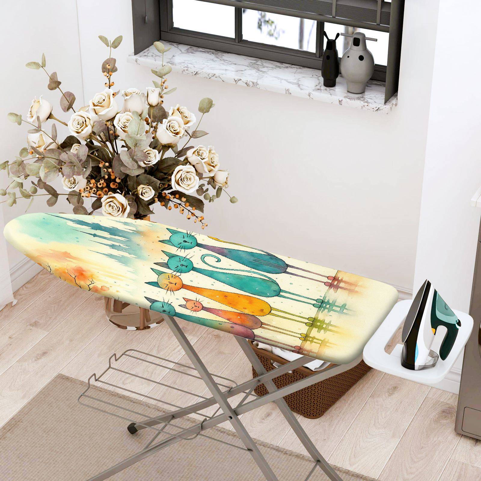 1-Piece Colorful Cat Abstract  Ironing Board Cover, Universal Size, Without Board