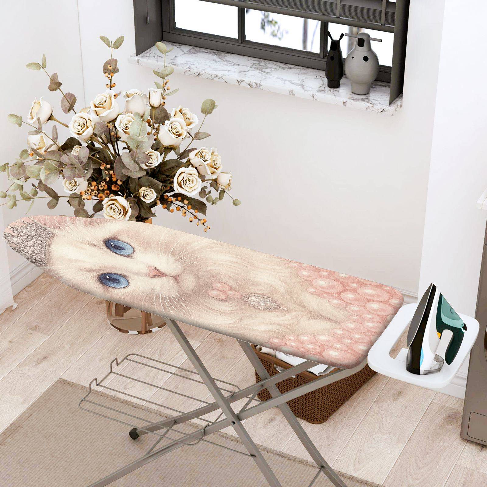 1-Piece Cute Cat Animal Art  Ironing Board Cover, Universal Size, Without Board
