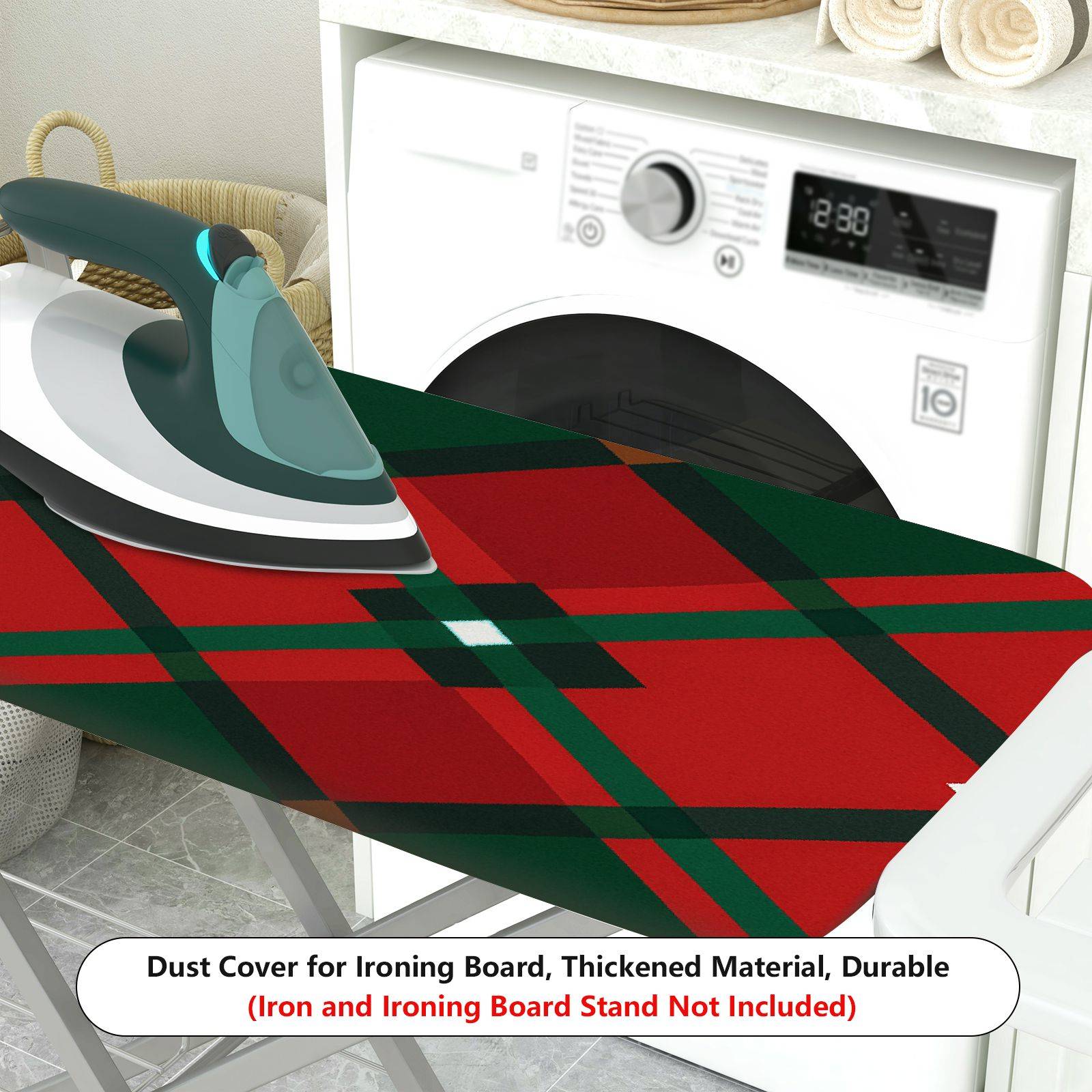 1-Piece Red Green Plaid Christmas  Ironing Board Cover, Universal Size, Without Board