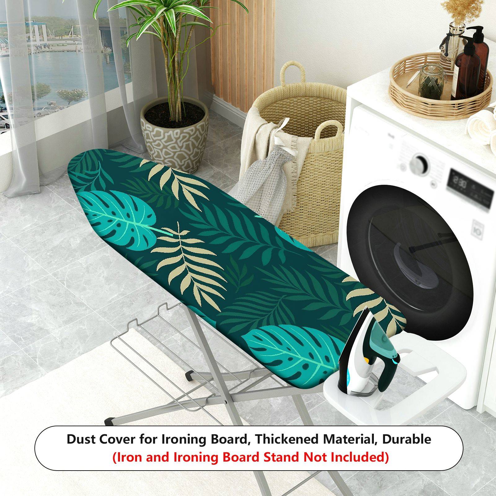 1-Piece Tropical Leaf Plant Pattern Green  Ironing Board Cover, Universal Size, Without Board
