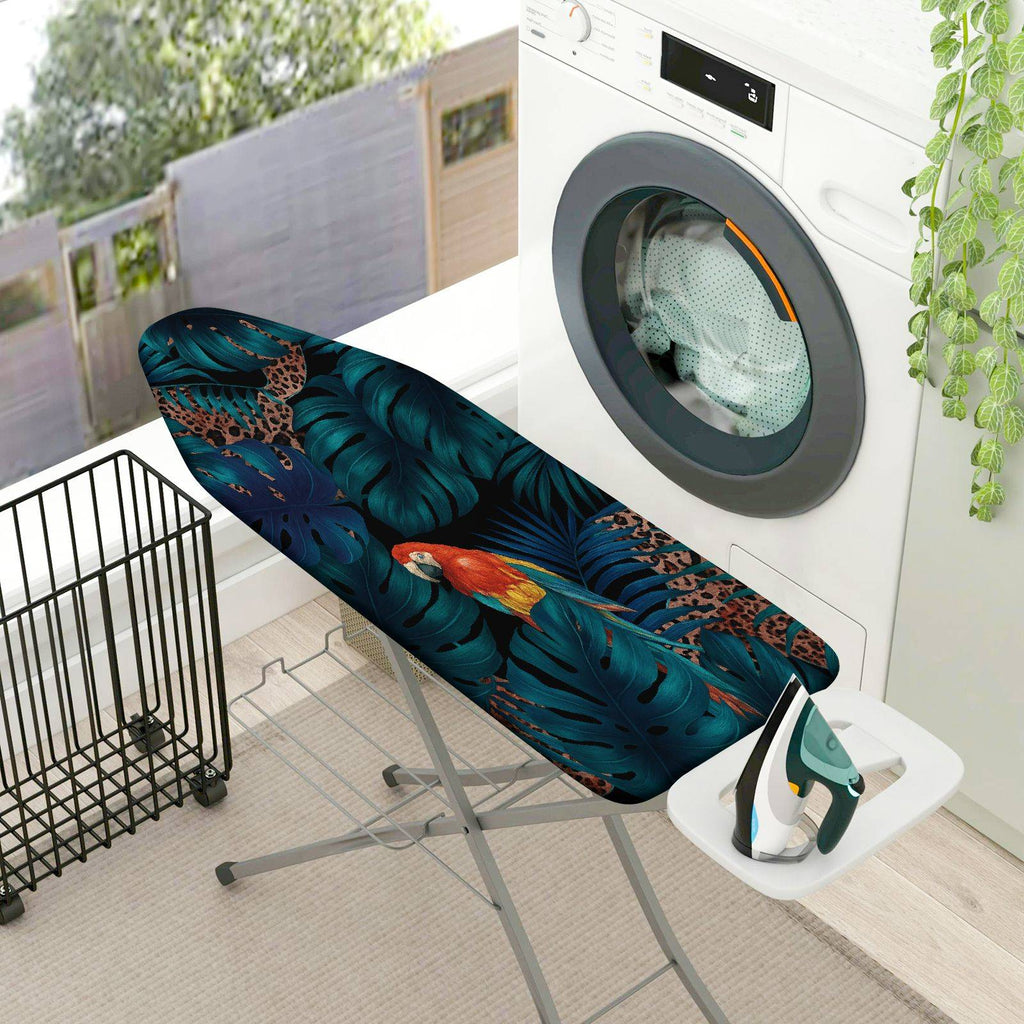 1-Piece Tropical Jungle Parrot Leaves  Ironing Board Cover, Universal Size, Without Board