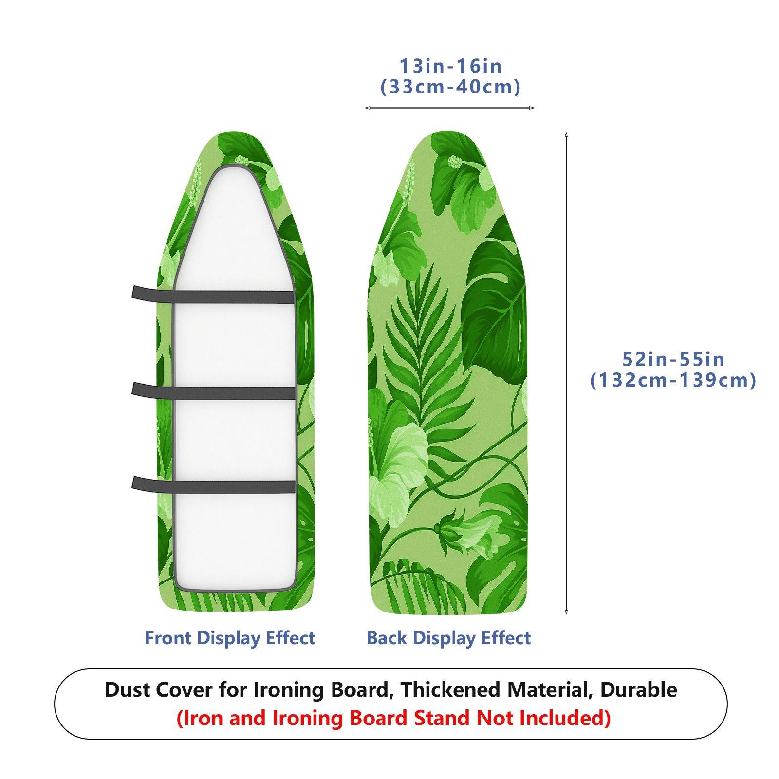 1-Piece Green Leaves Tropical Jungle Botanic  Ironing Board Cover, Universal Size, Without Board