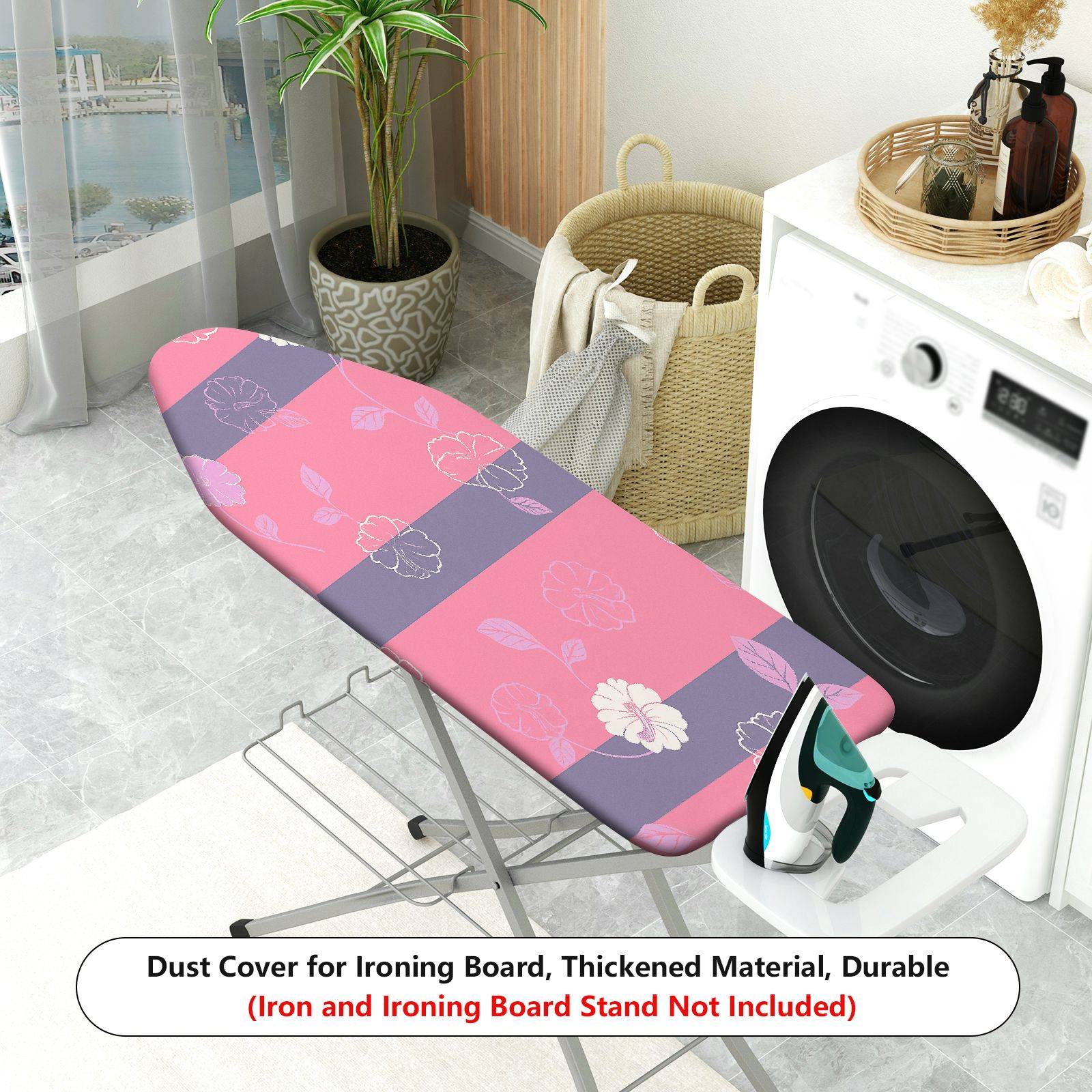1-Piece Floral Striped Pink  Ironing Board Cover, Universal Size, Without Board